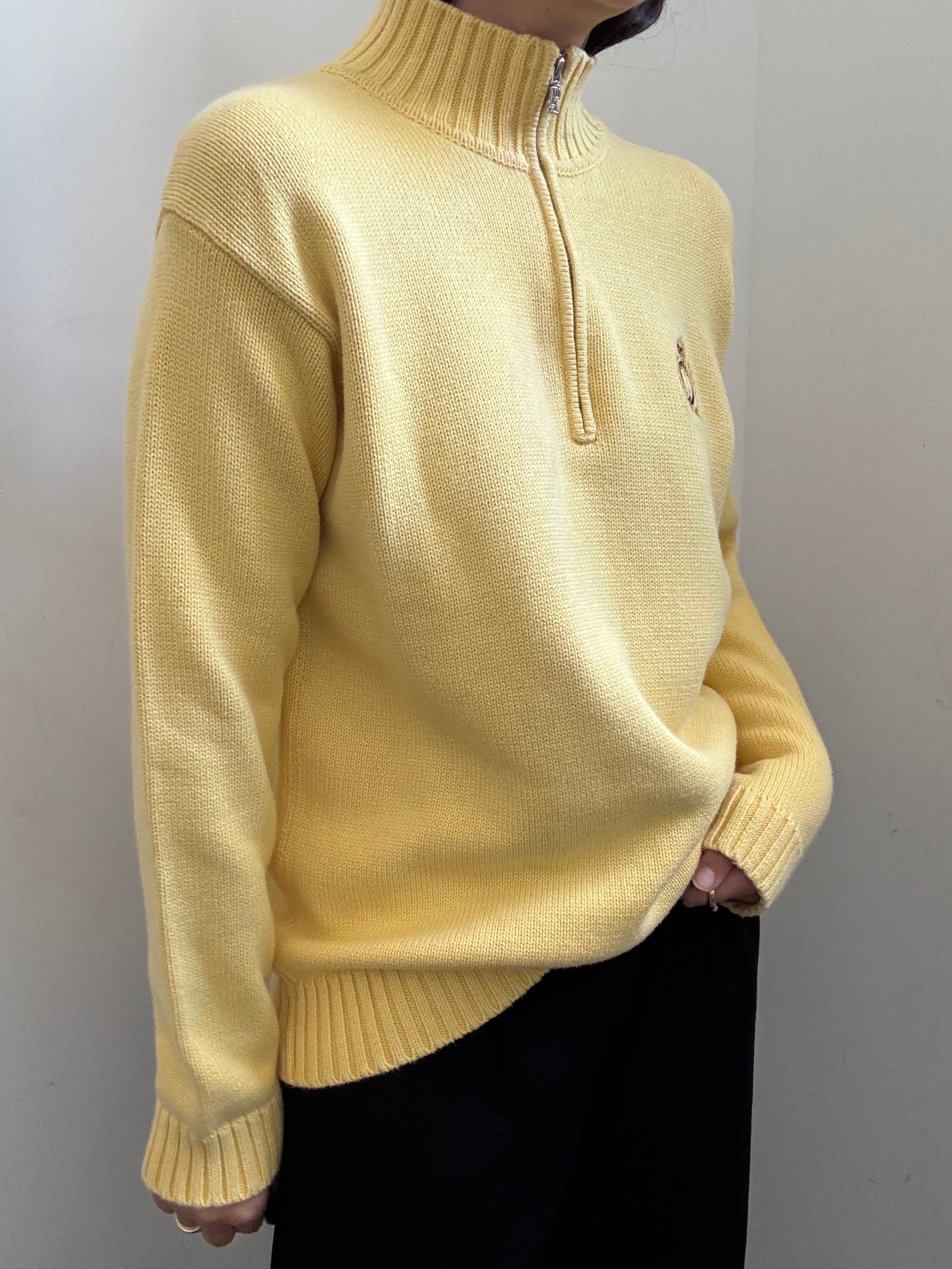 Vintage Ralph Lauren Butter Yellow Quarter Zip Knit Sweater Size L