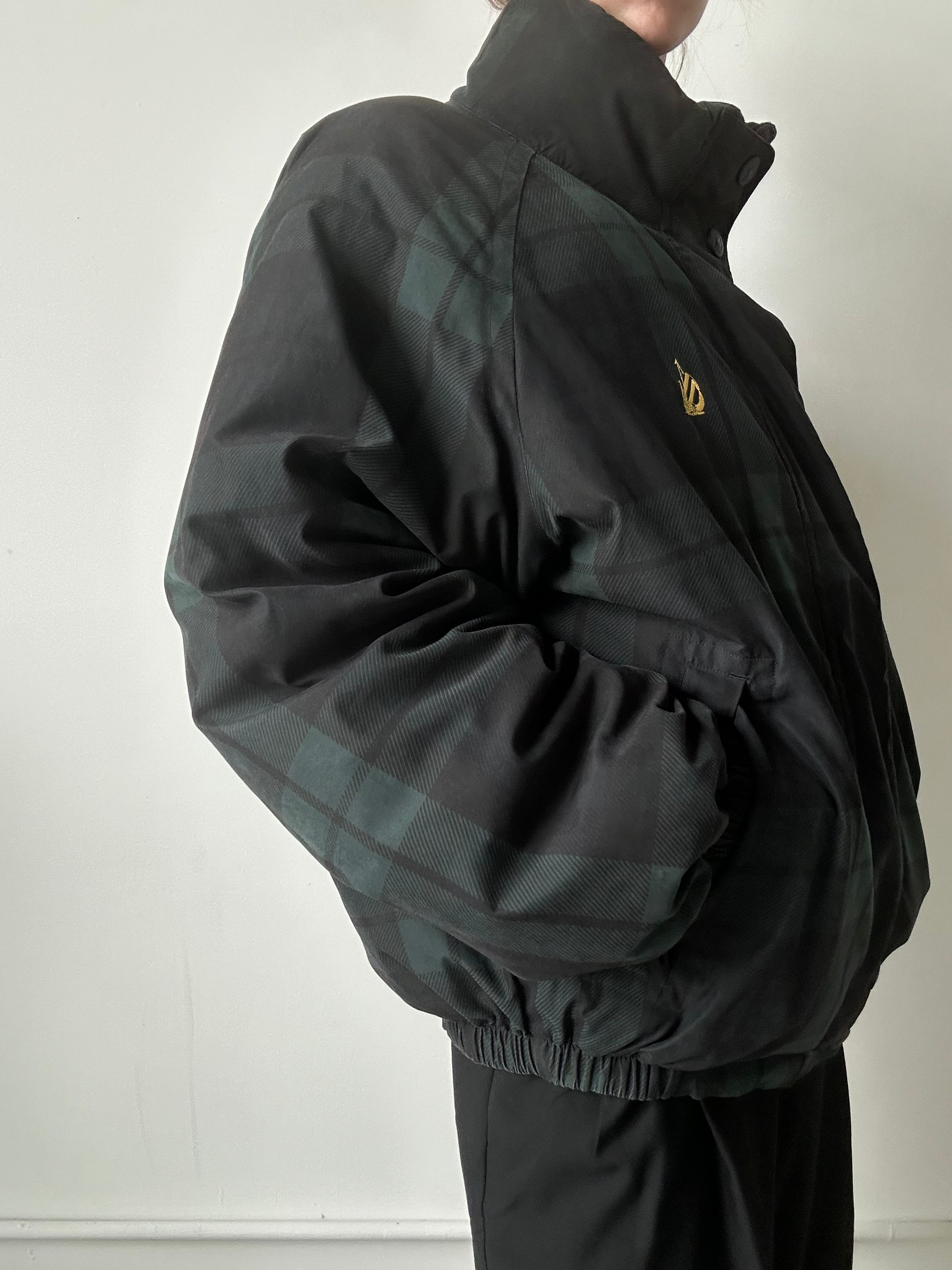 Vintage Reversible Green Black Watch Plaid Bomber Jacket Size Large