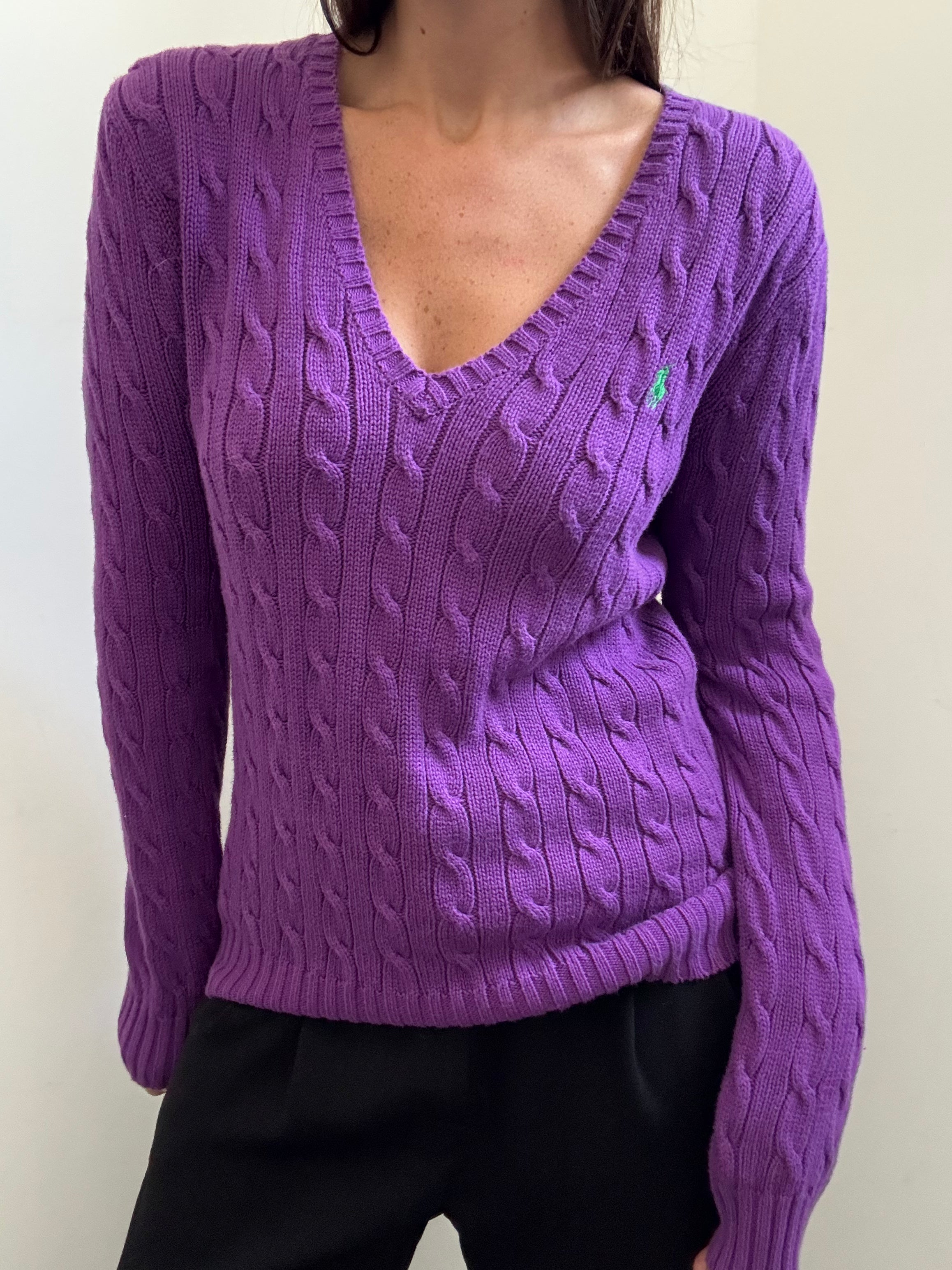 Vintage Ralph Lauren Purple Cable Knit Sweater SIze L