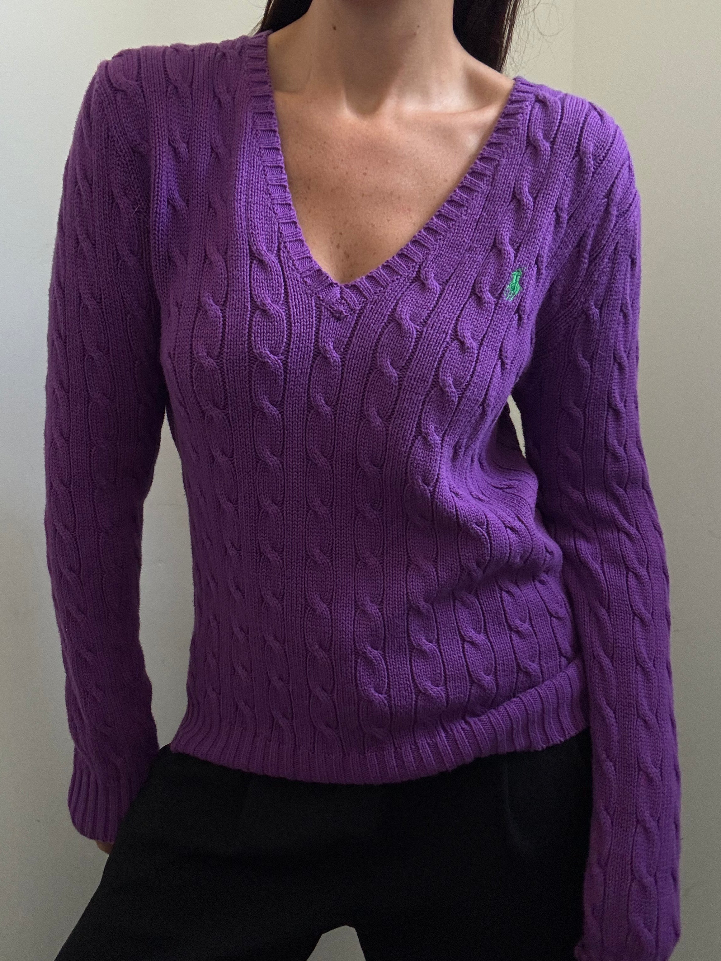 Vintage Ralph Lauren Purple Cable Knit Sweater SIze L