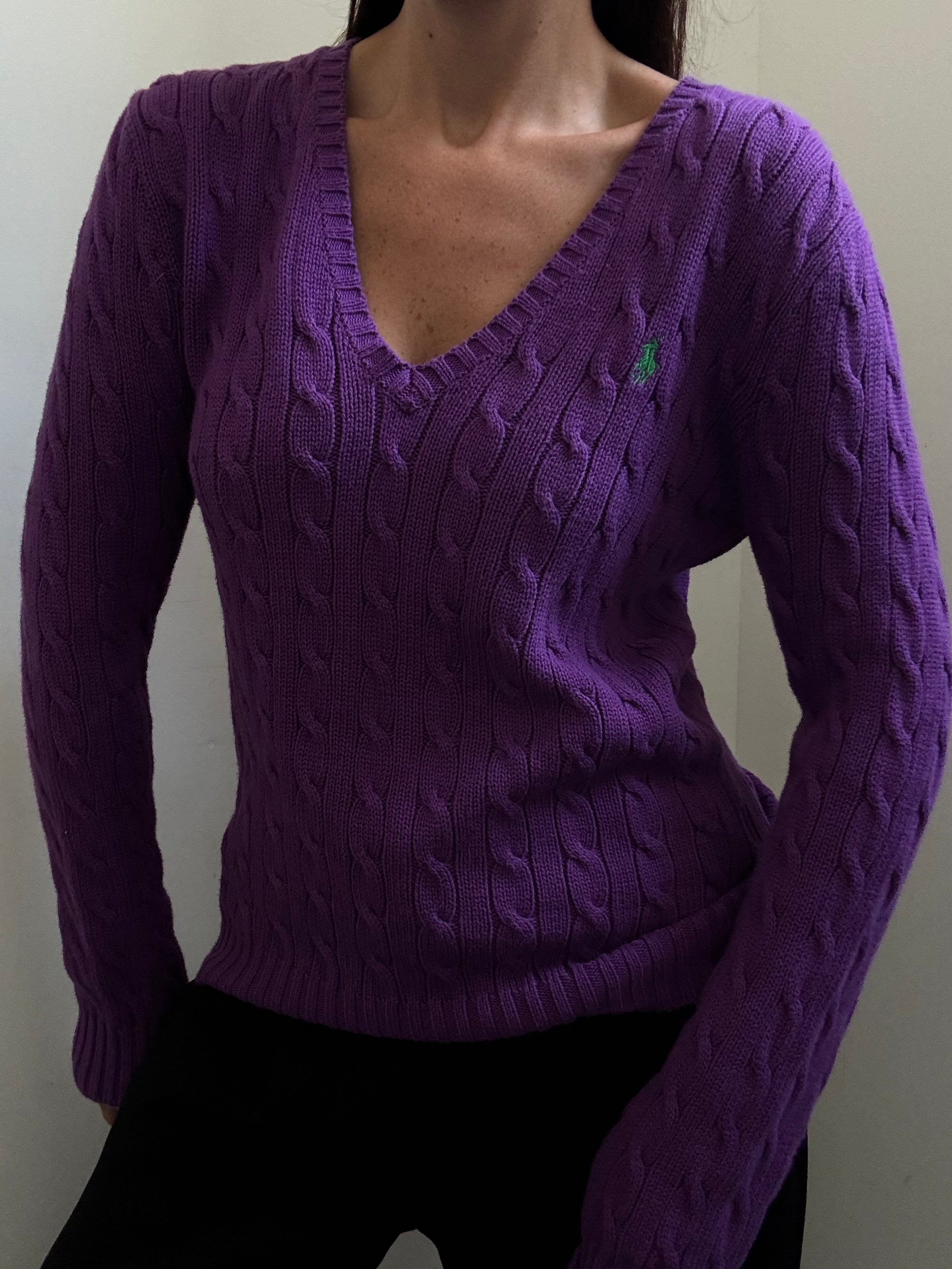 Vintage Ralph Lauren Purple Cable Knit Sweater SIze L