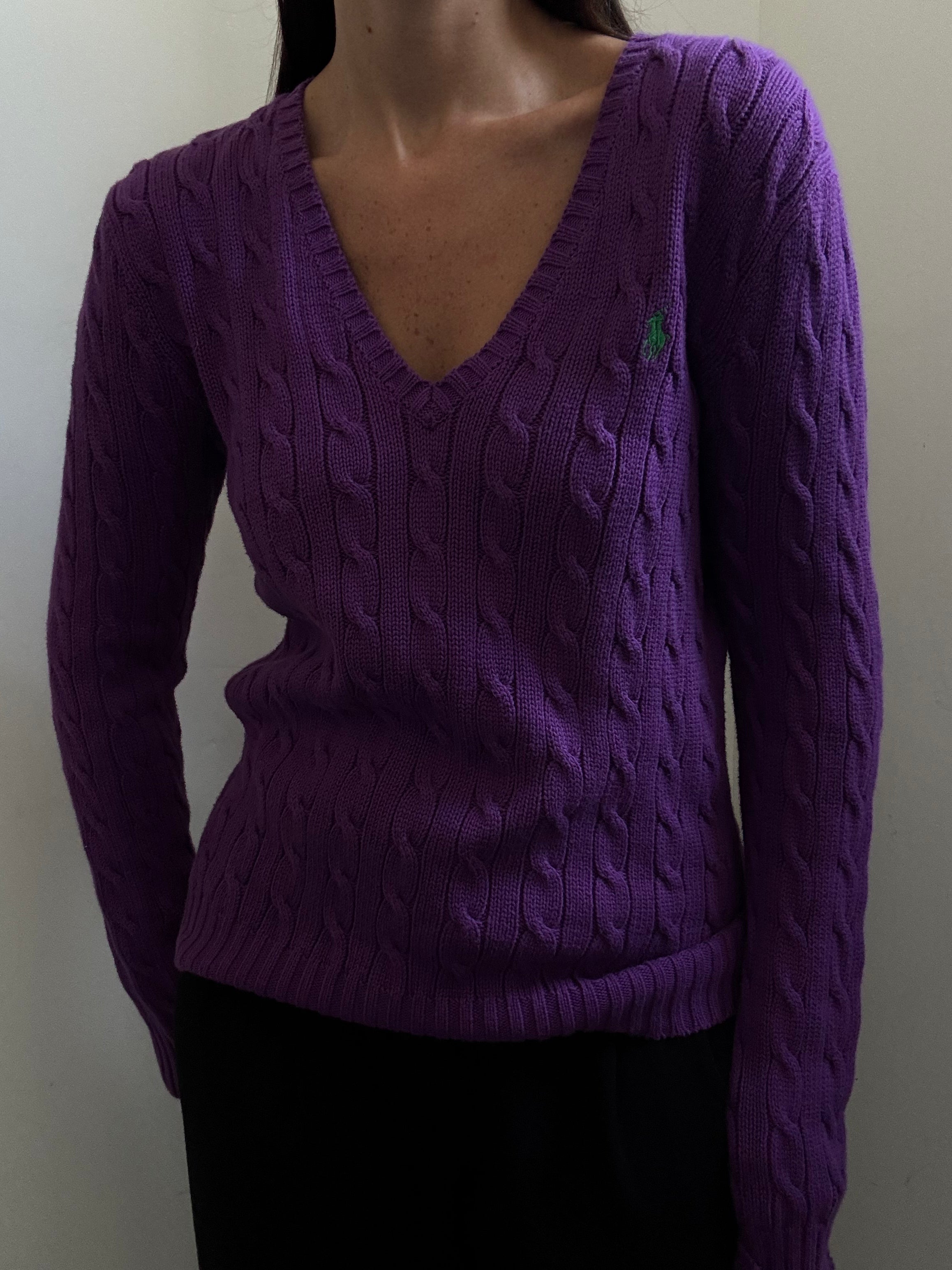 Vintage Ralph Lauren Purple Cable Knit Sweater SIze L
