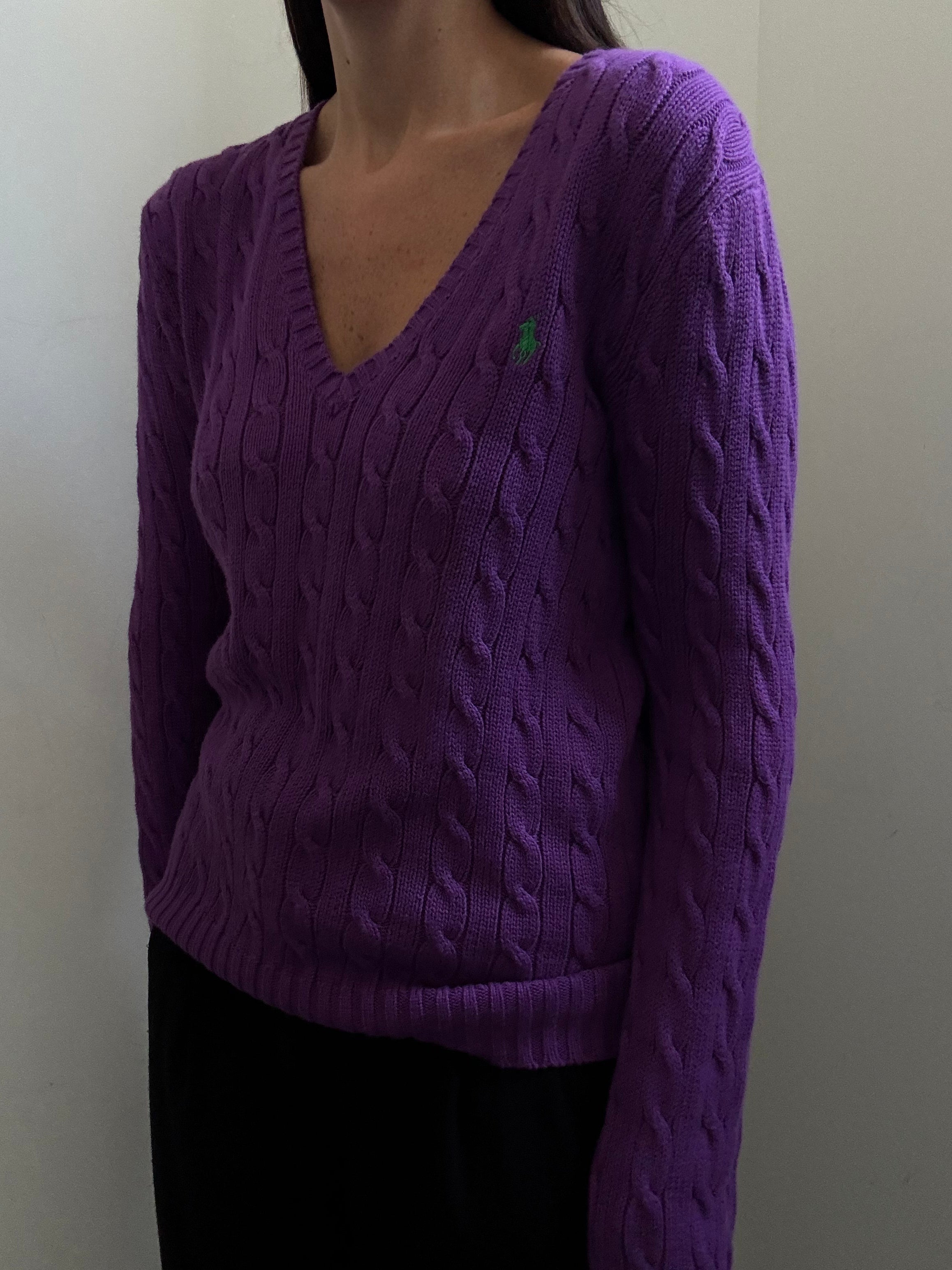 Vintage Ralph Lauren Purple Cable Knit Sweater SIze L