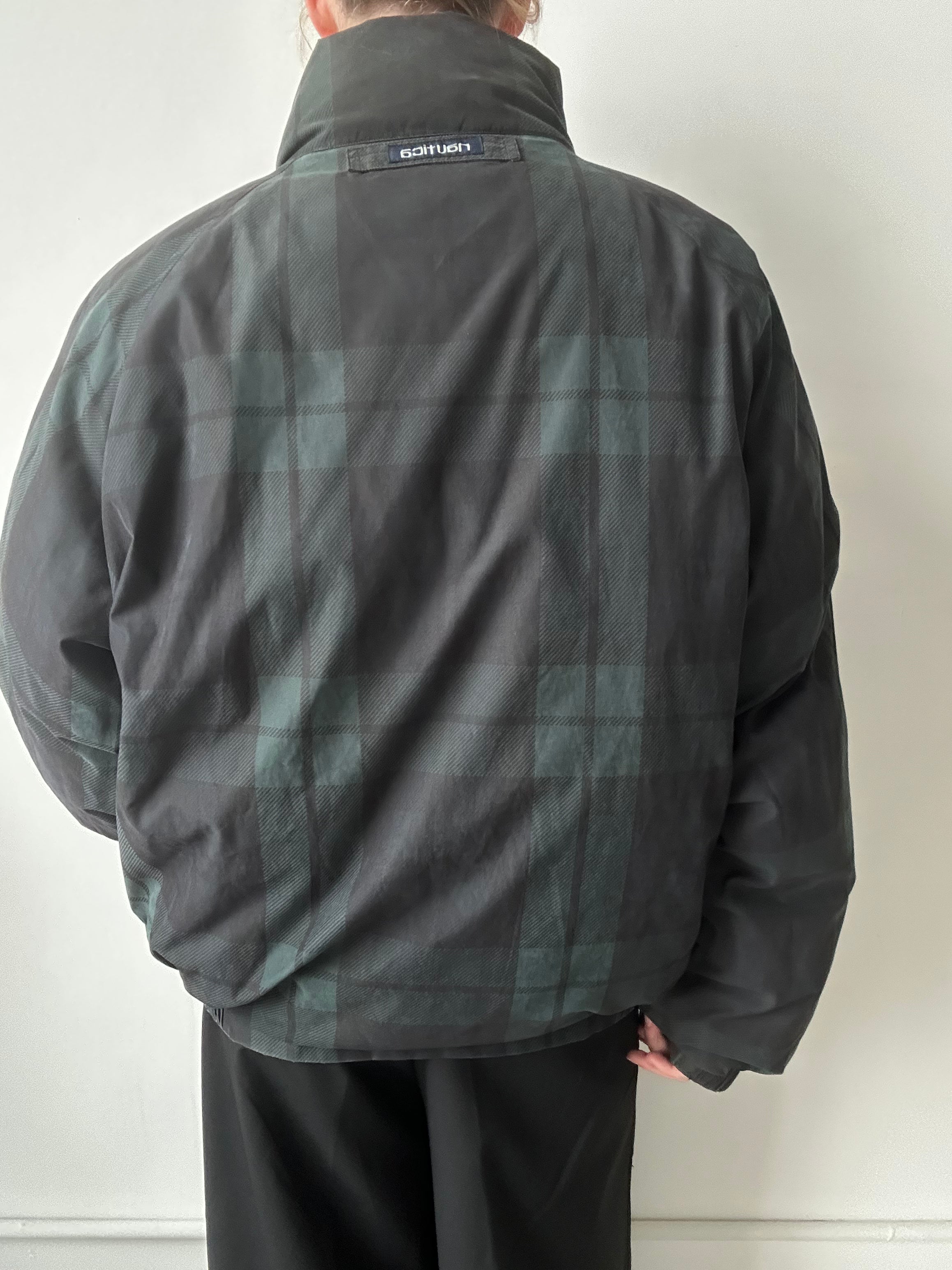 Vintage Reversible Green Black Watch Plaid Bomber Jacket Size Large