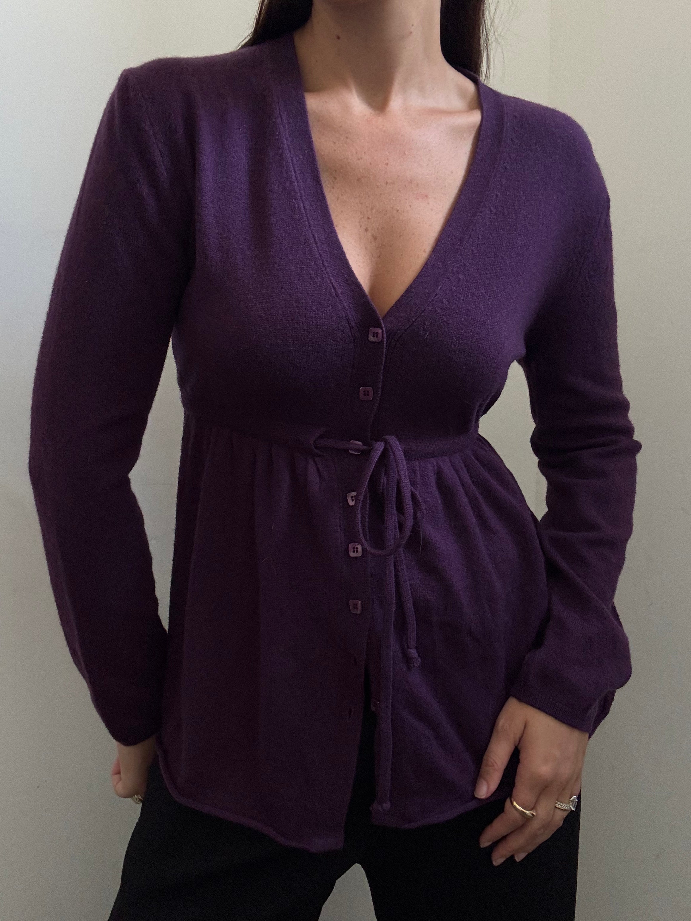 Vintage Babydoll Flare Tie Waist Purple Cardigan Size M