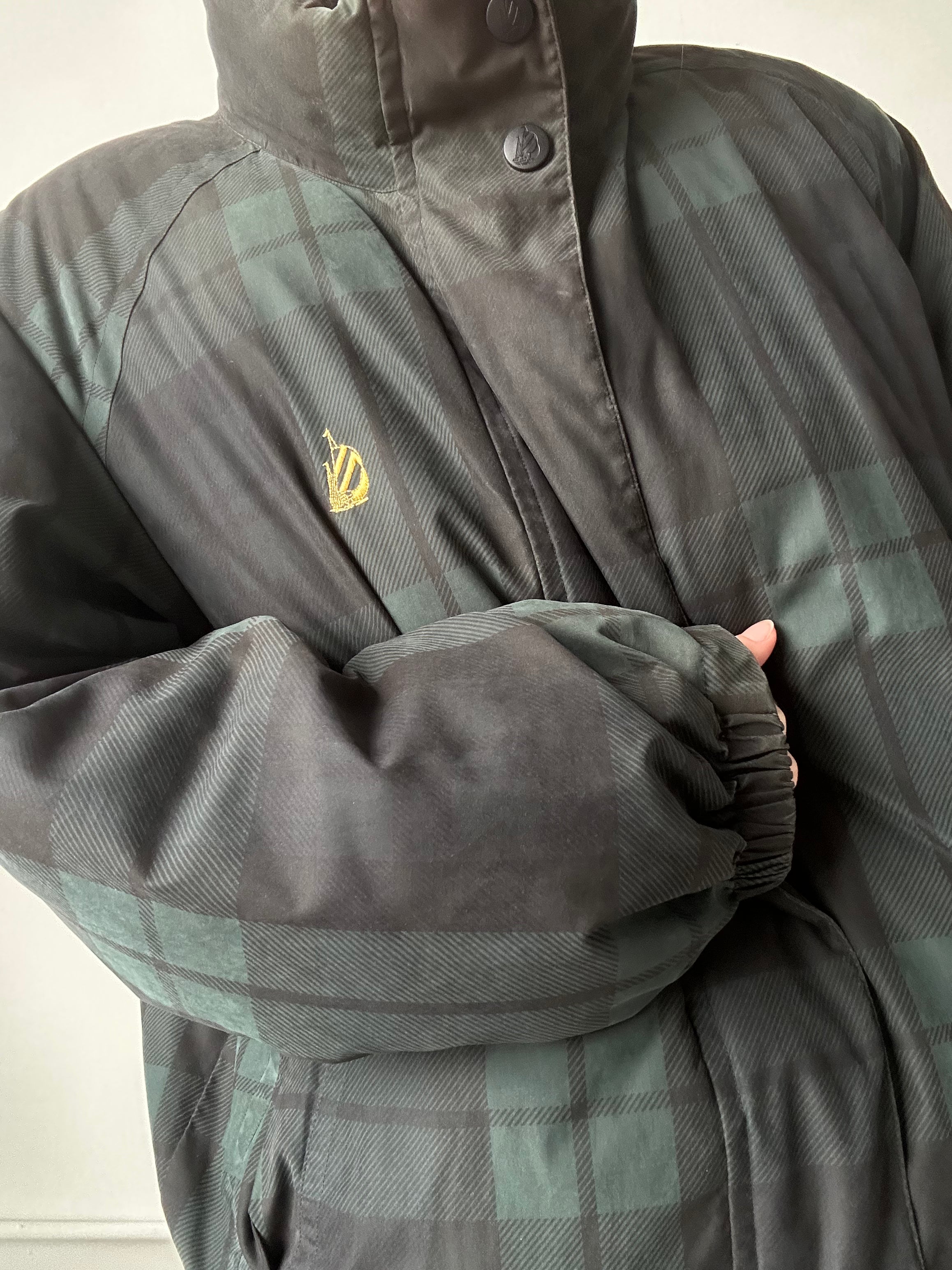 Vintage Reversible Green Black Watch Plaid Bomber Jacket Size Large