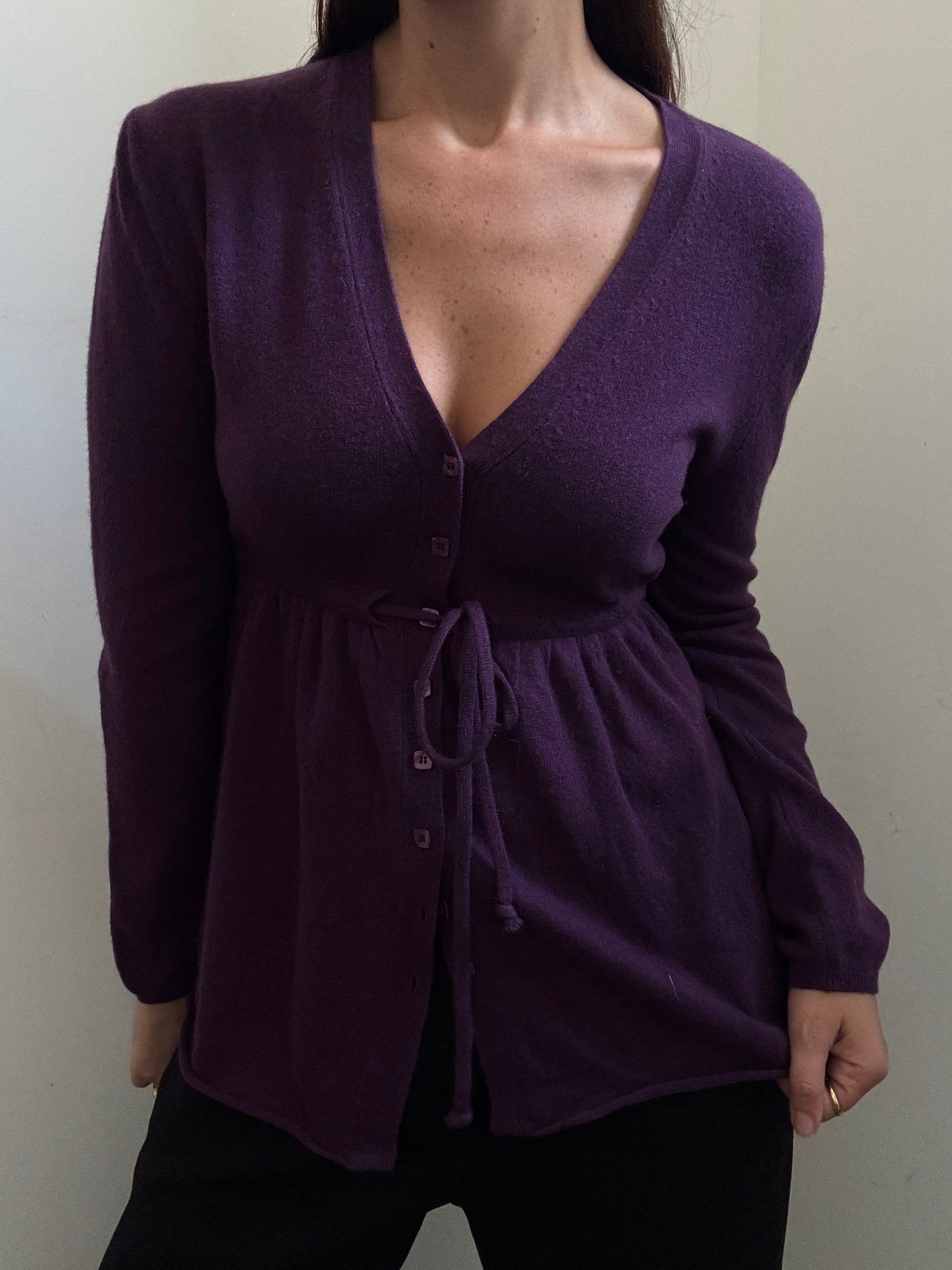 Vintage Babydoll Flare Tie Waist Purple Cardigan Size M