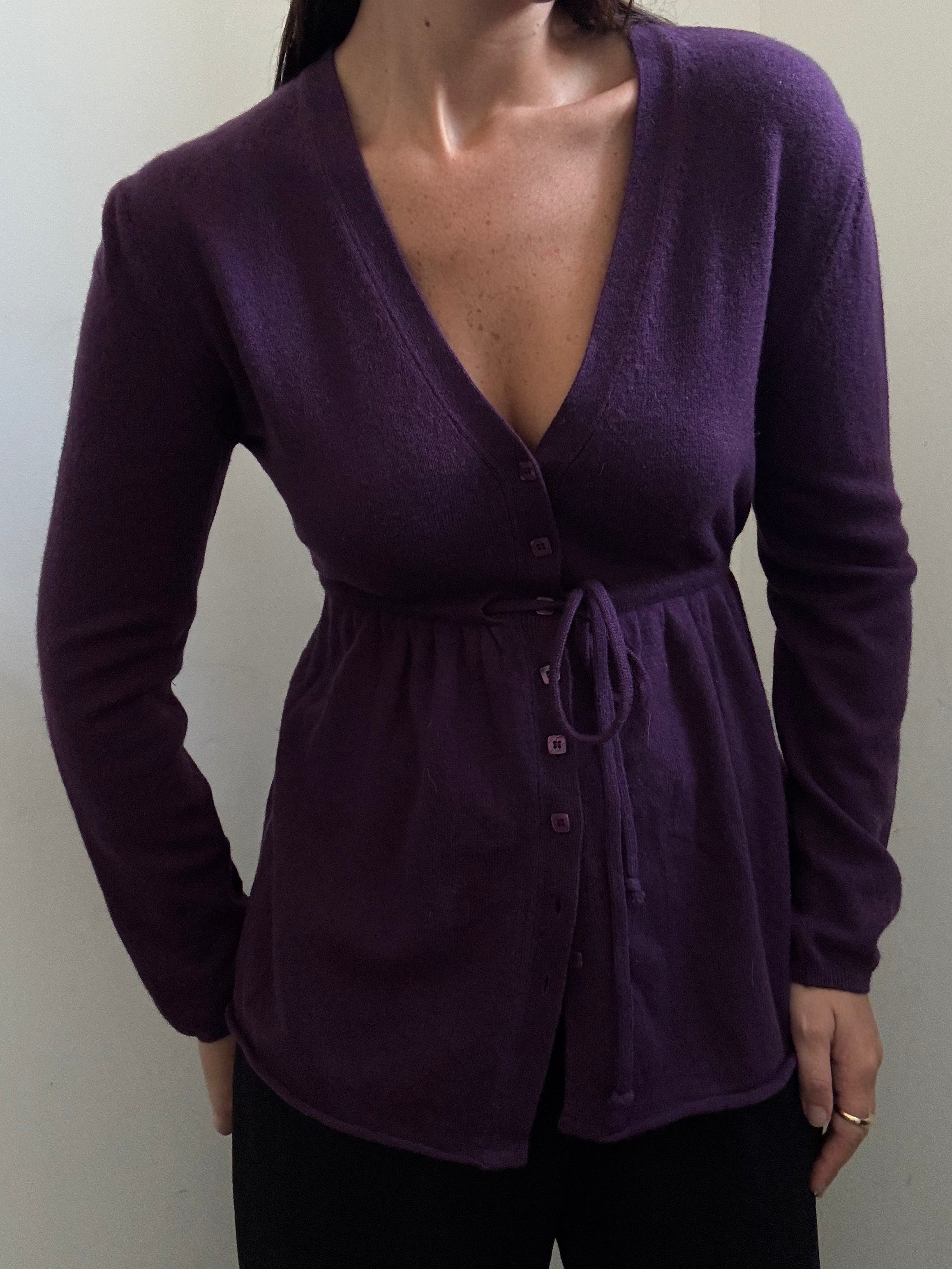 Vintage Babydoll Flare Tie Waist Purple Cardigan Size M