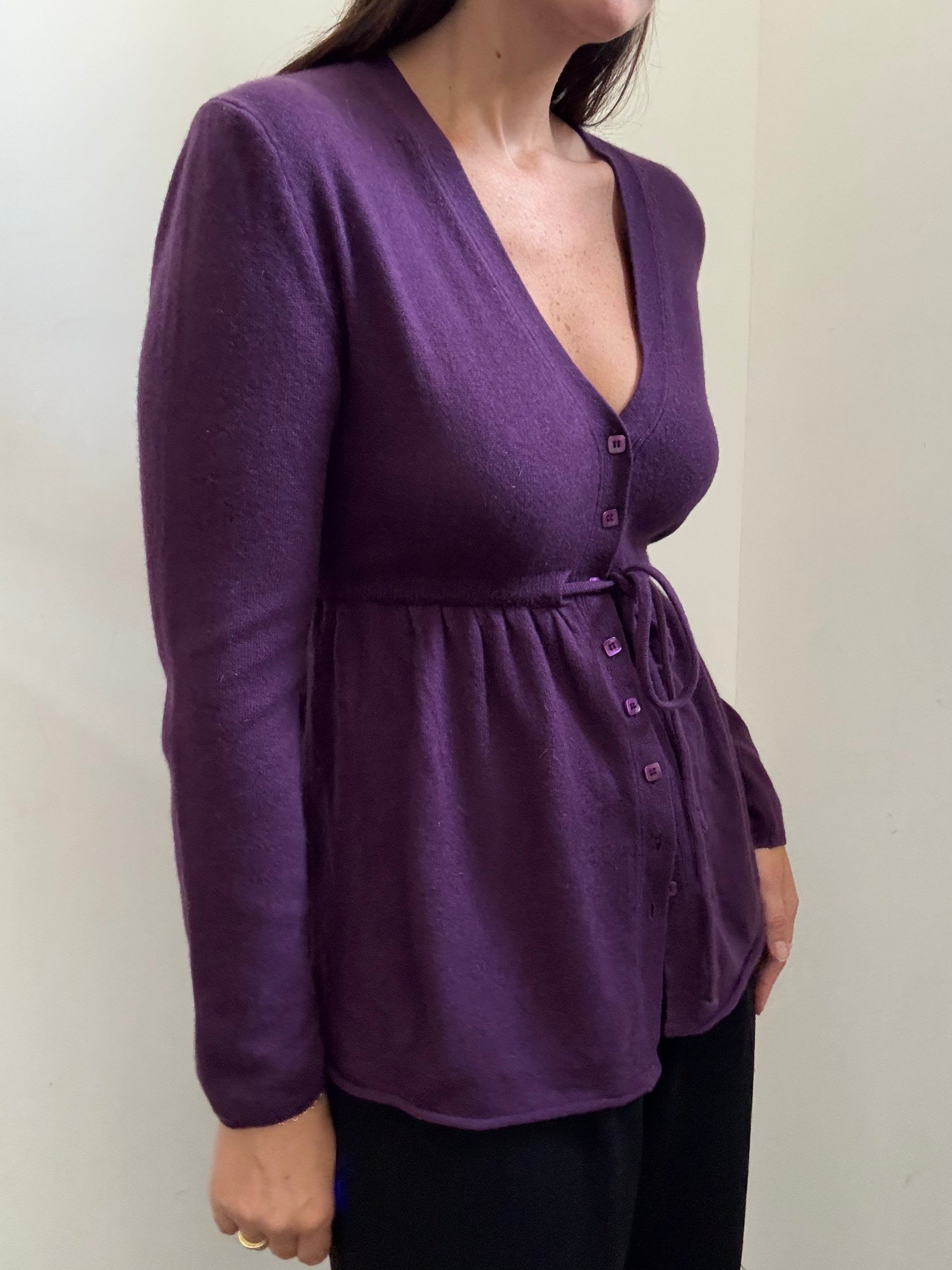 Vintage Babydoll Flare Tie Waist Purple Cardigan Size M