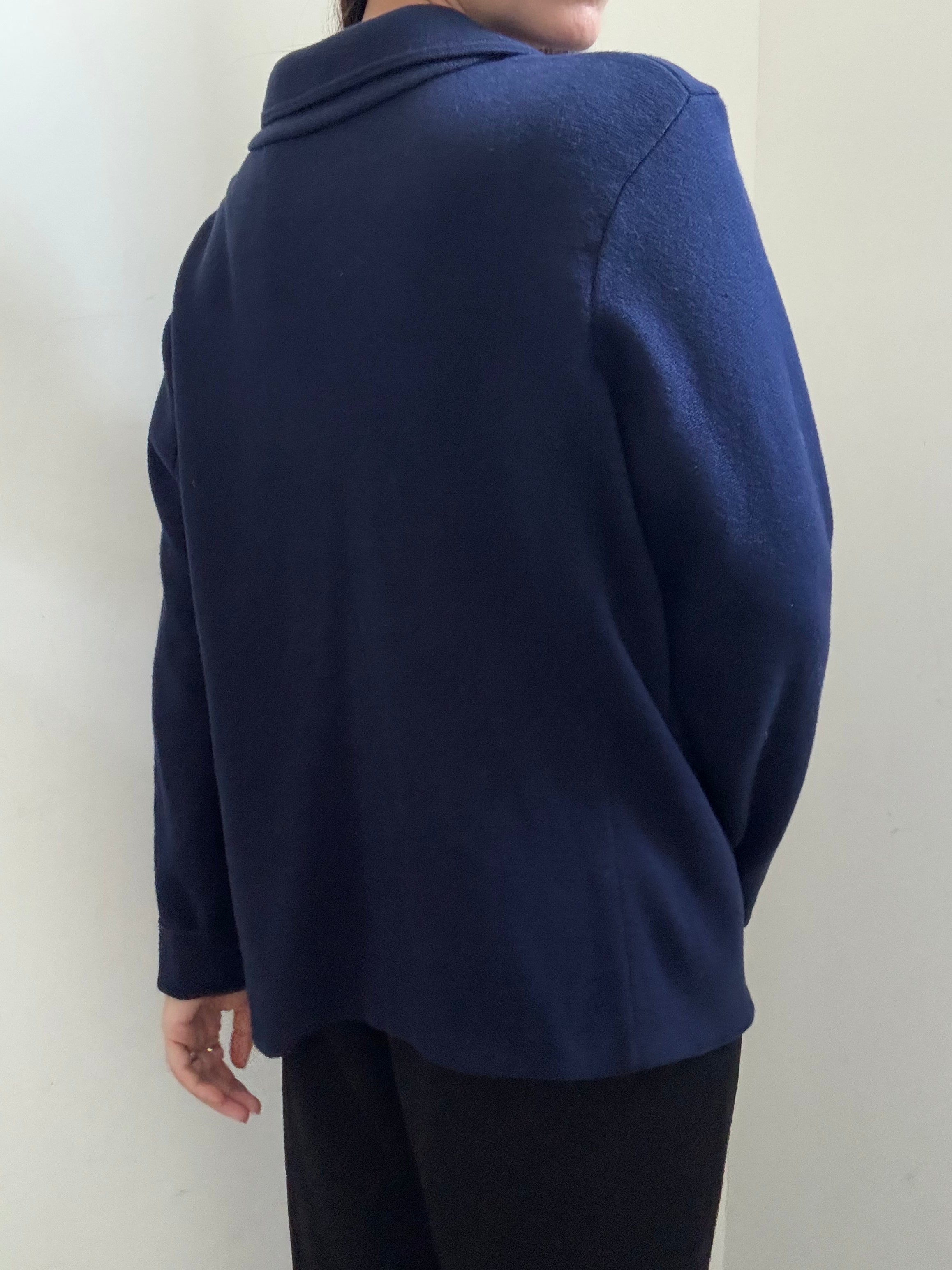 Vintage Ralph Lauren Navy Blue Knit Cardigan + Crest Patch Size XL