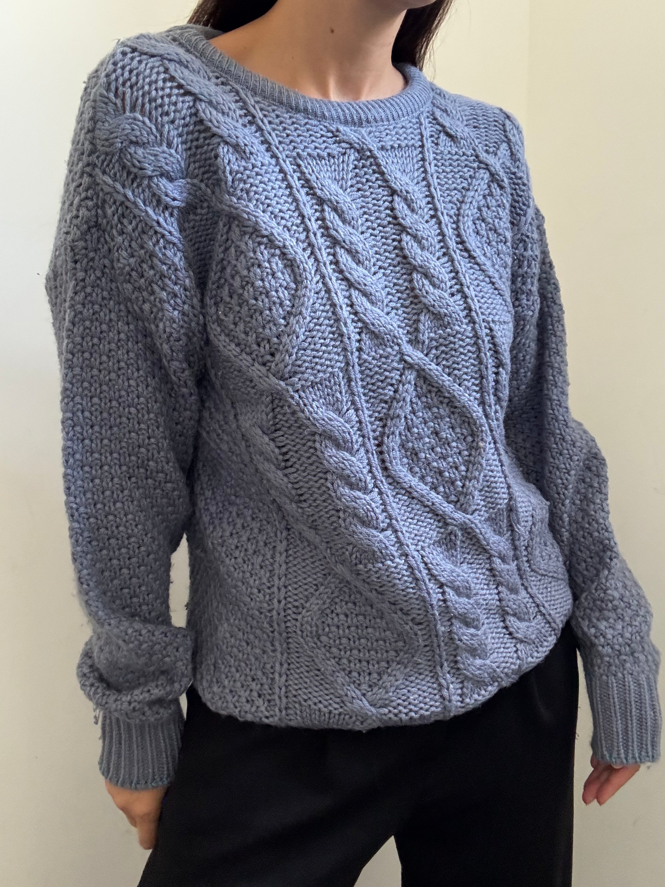 Vintage Dusty Blue Cable Knit Sweater Size L