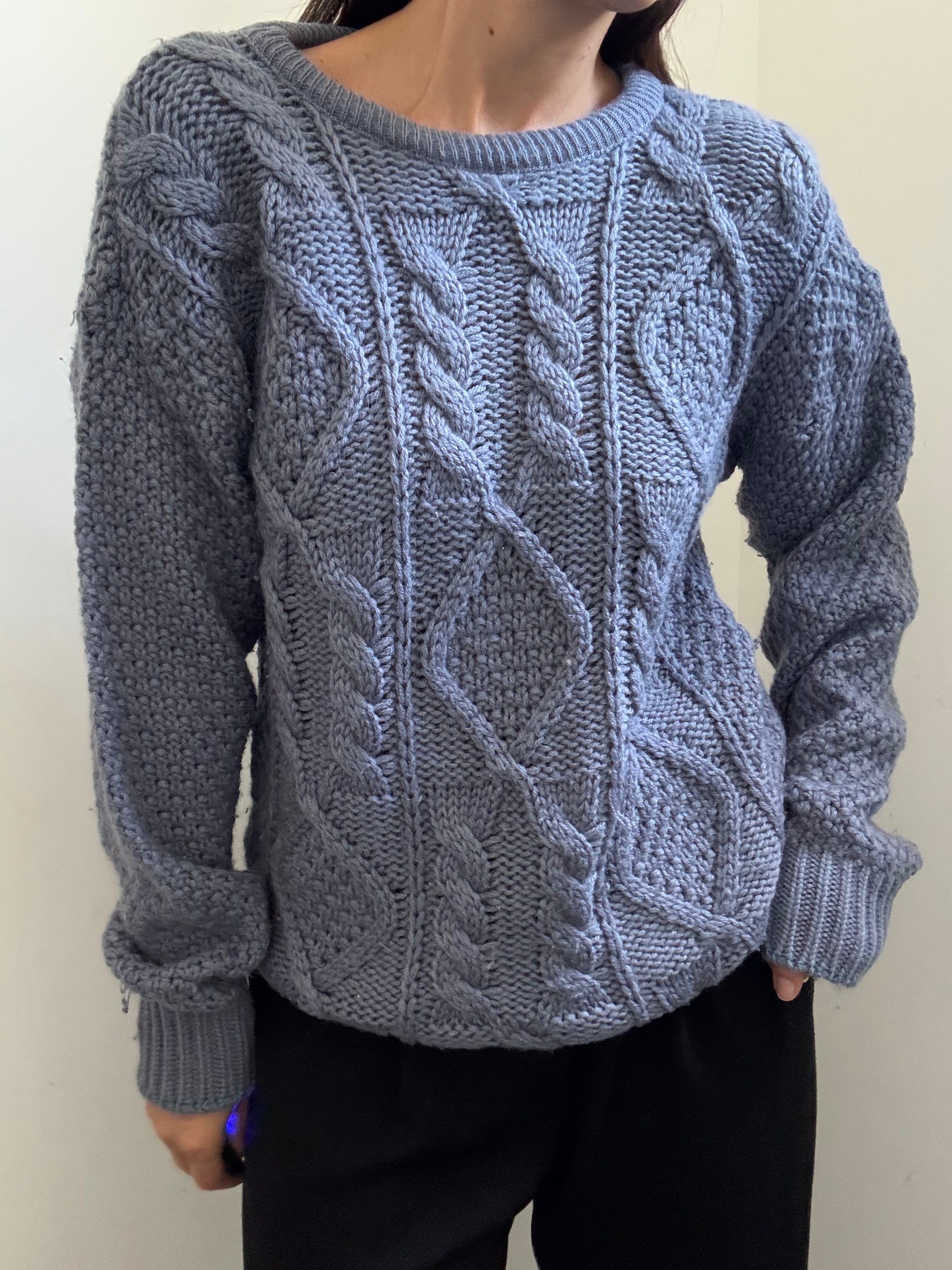 Vintage Dusty Blue Cable Knit Sweater Size L