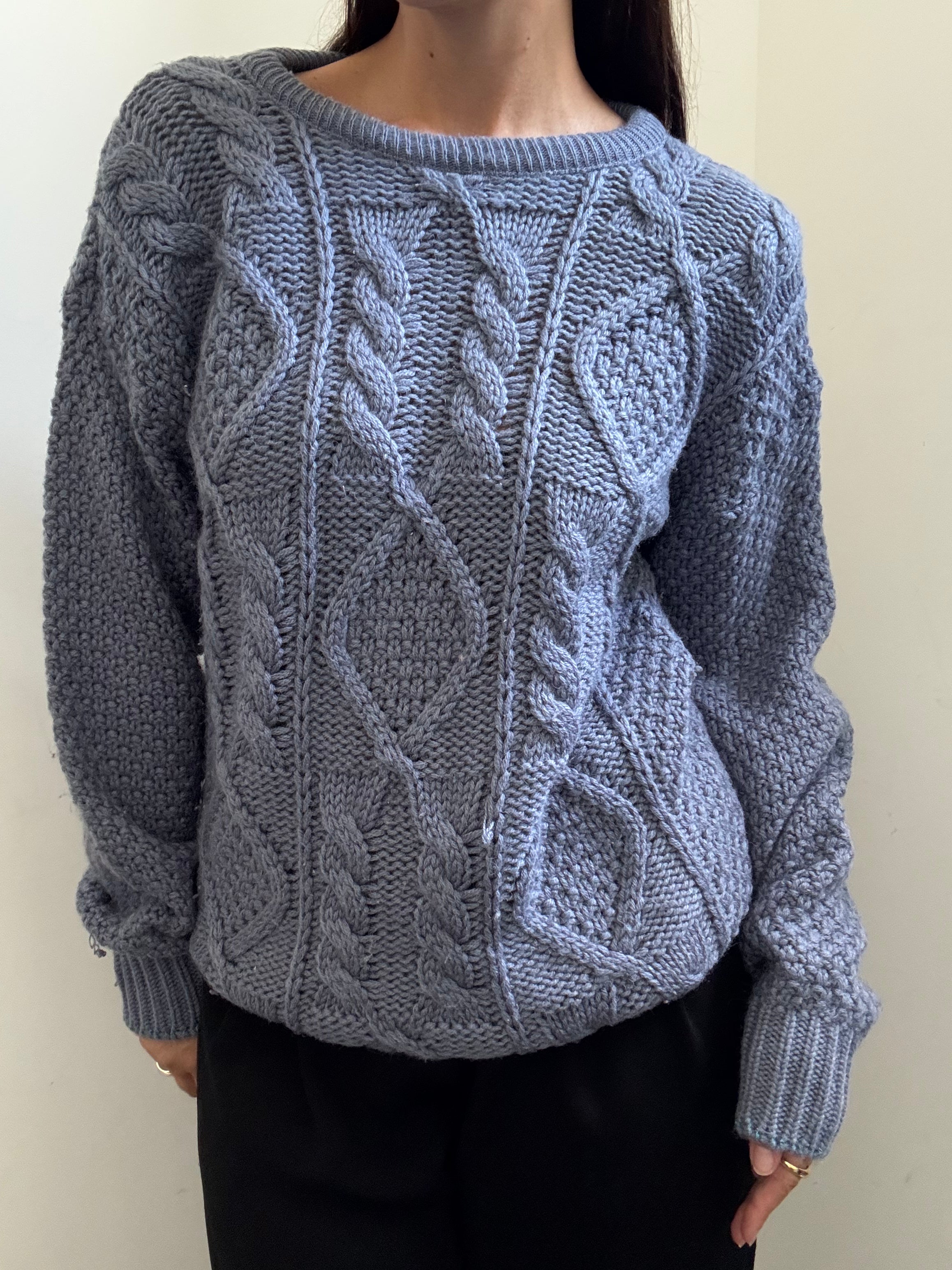Vintage Dusty Blue Cable Knit Sweater Size L