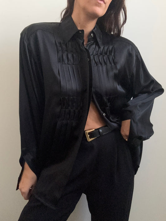 Vintage Silk Black Escada Button-Up Size Large