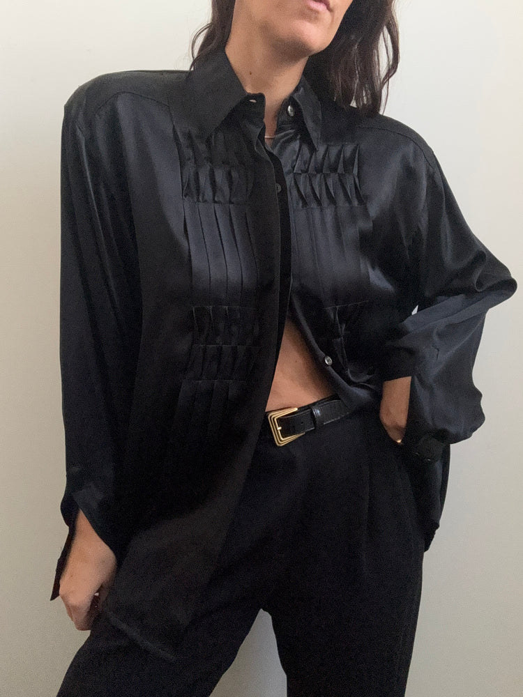 Vintage Silk Black Escada Button-Up Size Large