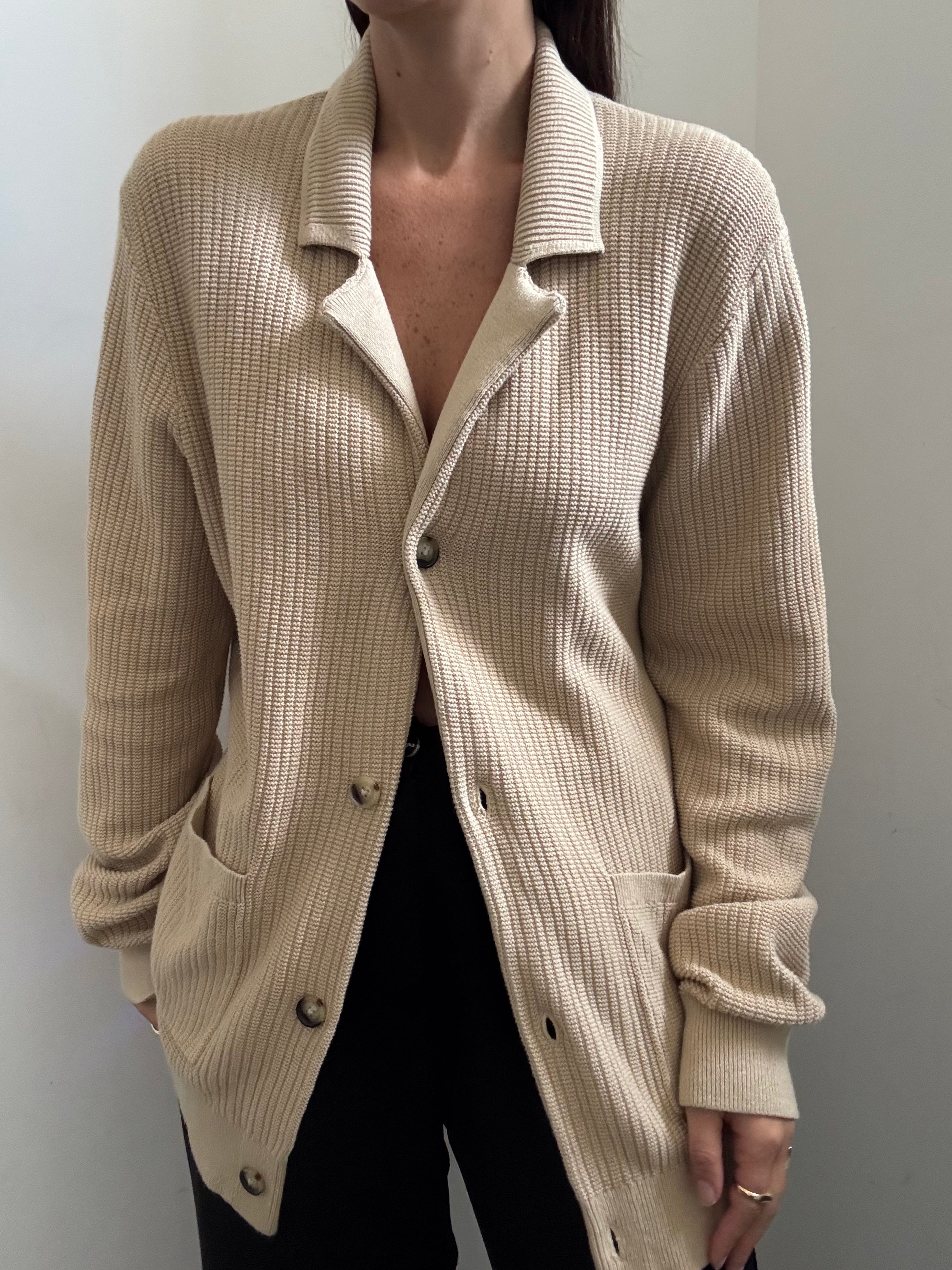 Vintage Tan Knit Cardigan Sweater Size M