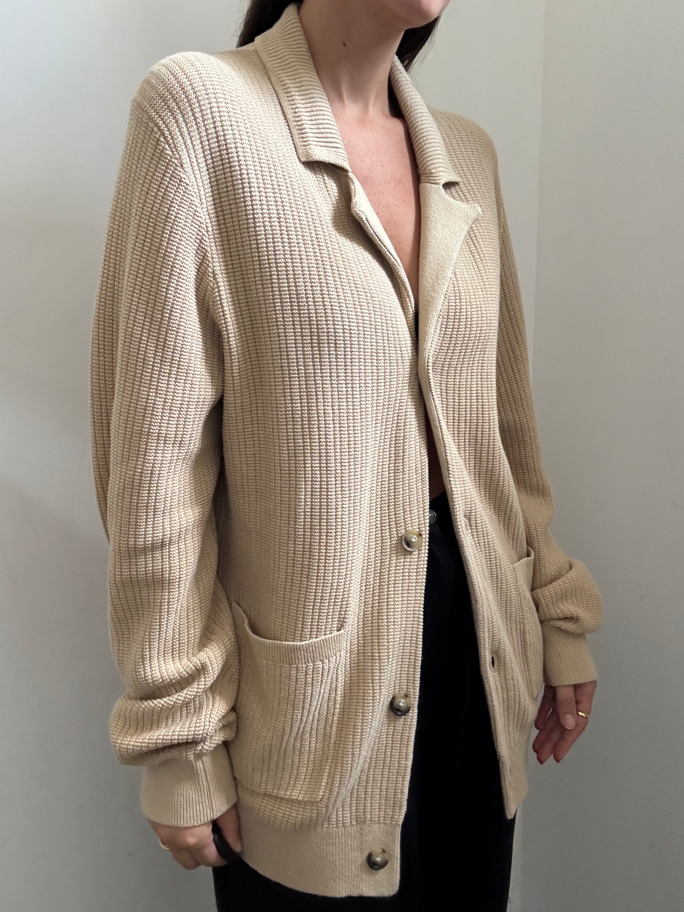 Vintage Tan Knit Cardigan Sweater Size M