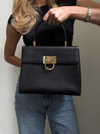 Vintage Salvatore Ferragamo Black Leather Top Handle Bag