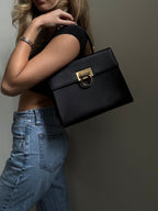 Vintage Salvatore Ferragamo Black Leather Top Handle Bag