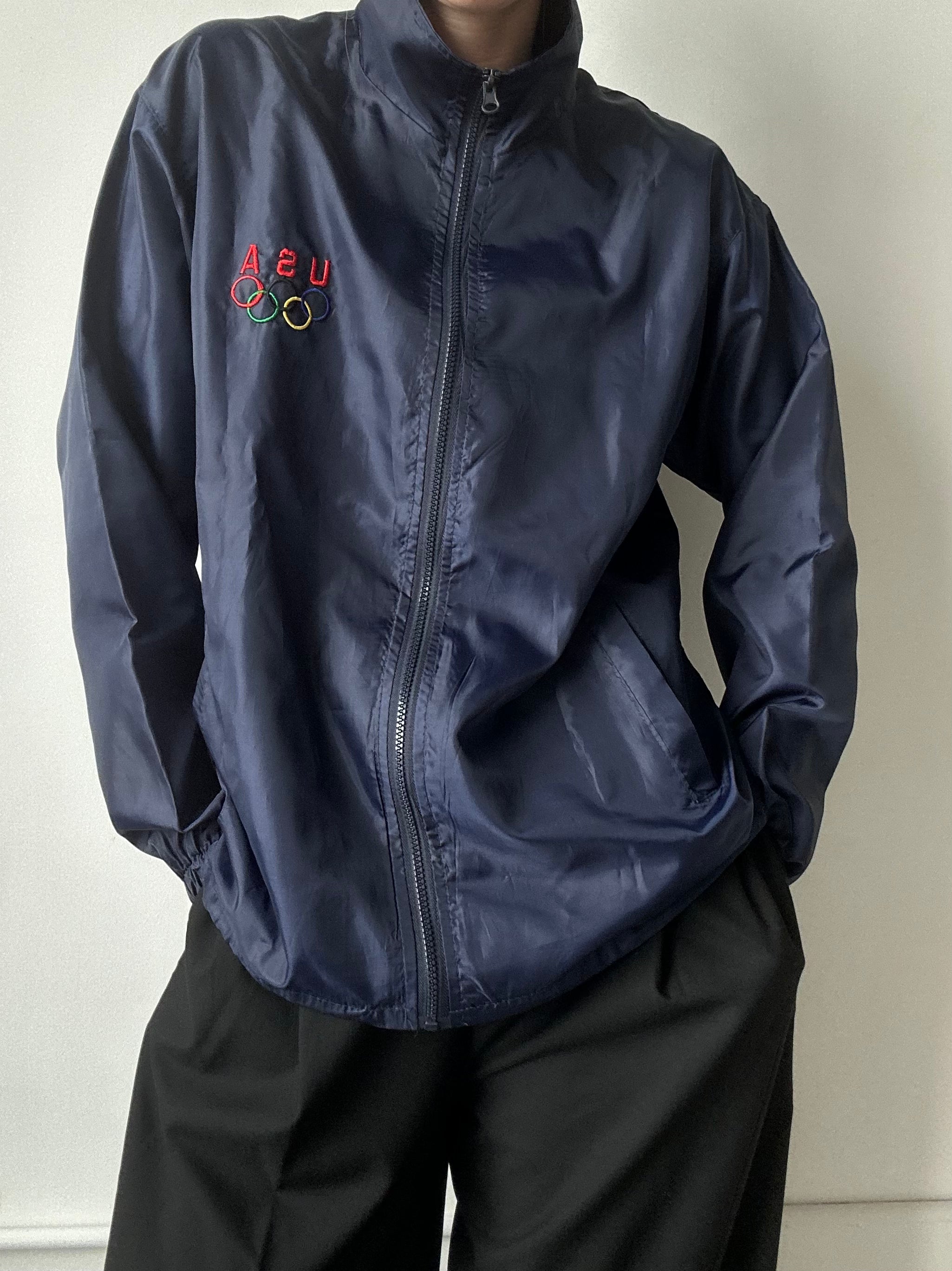 Vintage Navy Blue USA Olympic Windbreaker Jacket Size Large