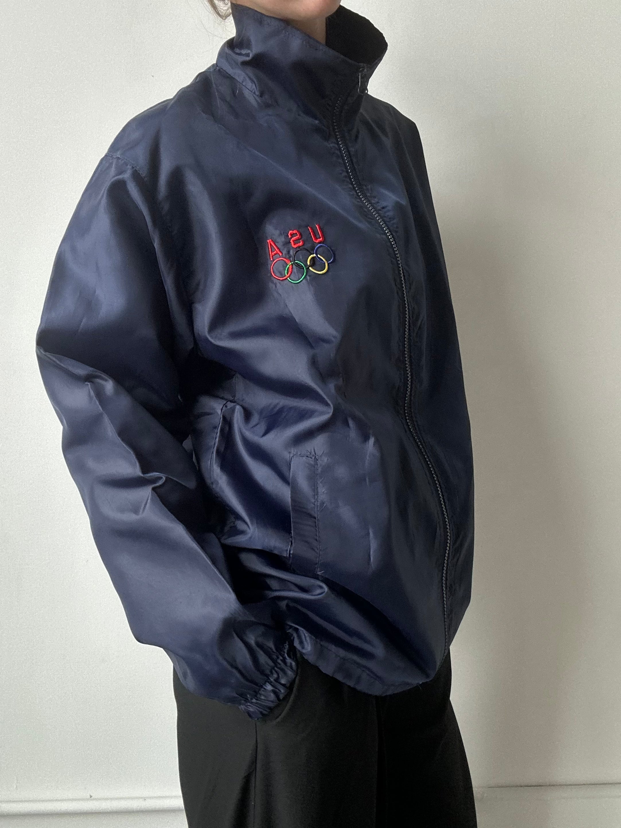 Vintage Navy Blue USA Olympic Windbreaker Jacket Size Large