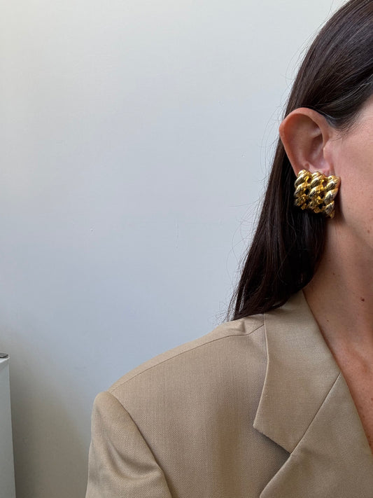 Vintage Gold-Toned Marquise-Shaped Earrings