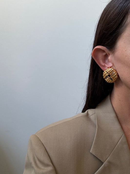 Vintage Gold-Toned Basket Weave Earrings