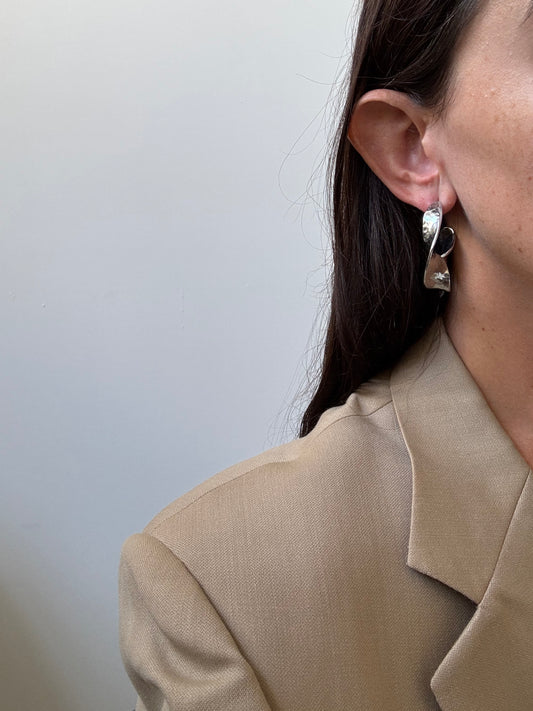 Vintage Silver-Toned Sculptural Hoop Earrings