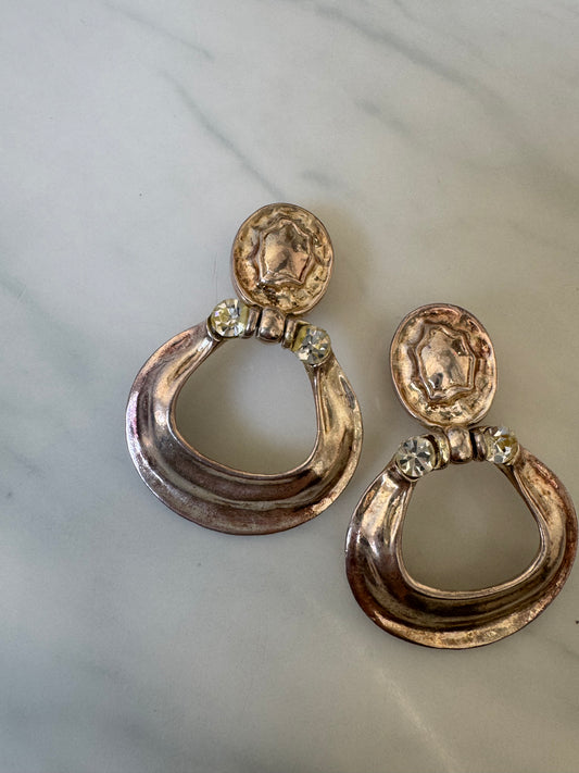 Vintage Silver-Toned Drop Hoop Earrings