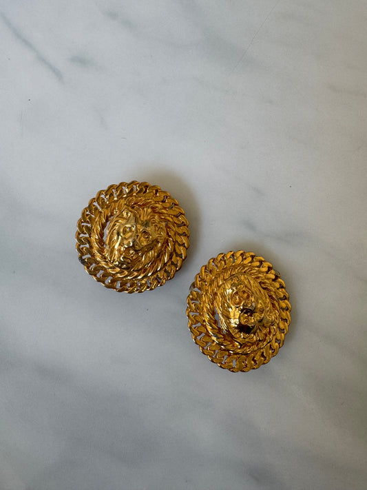 Vintage Gold-Toned Lion Detail Earrings