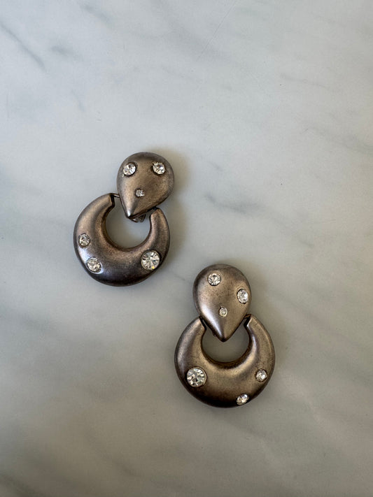 Vintage Silver-Toned Chunky Drop Hoop Earrings