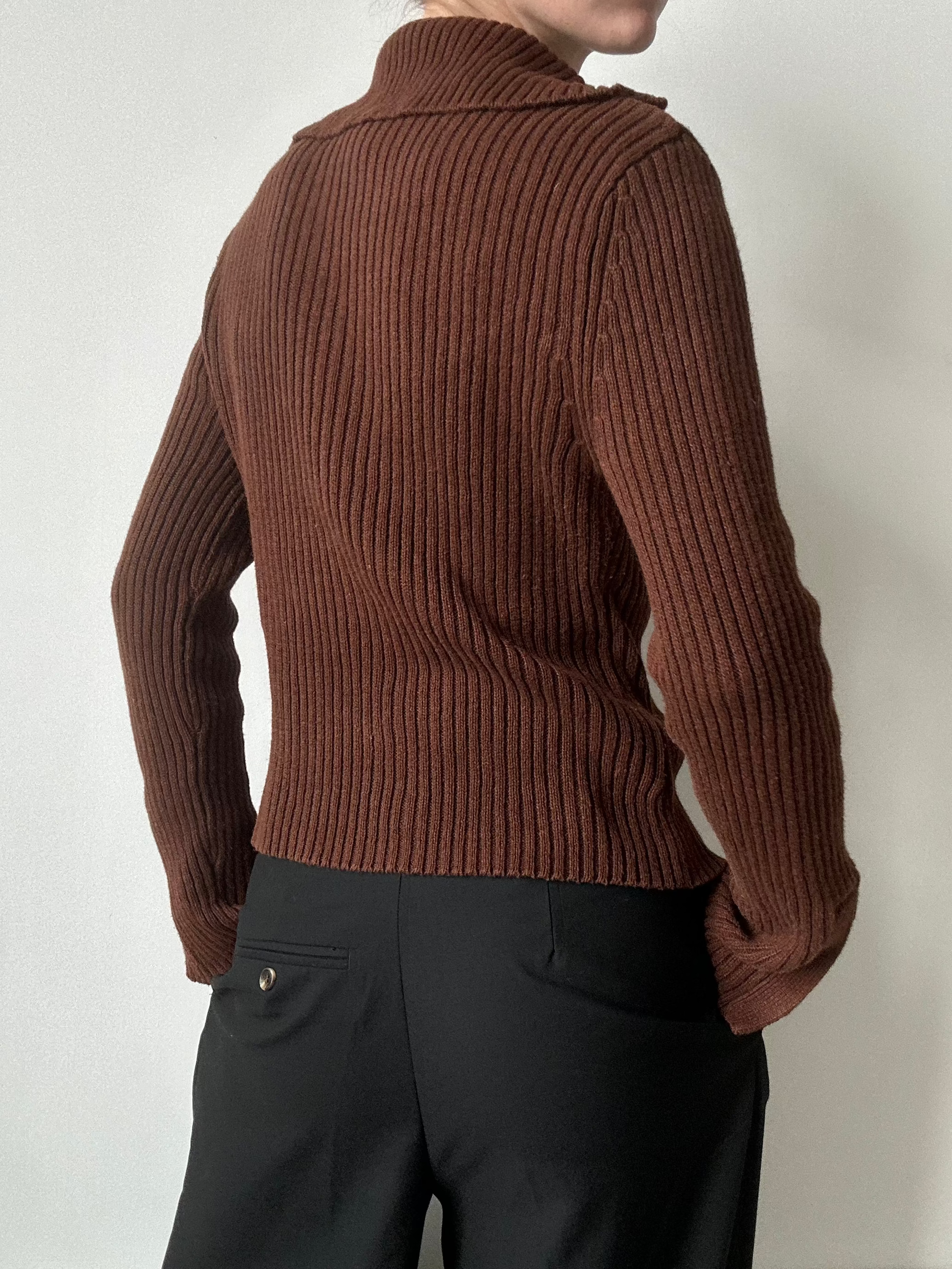 Vintage Chocolate Brown Ribbed Polo Sweater Size Large