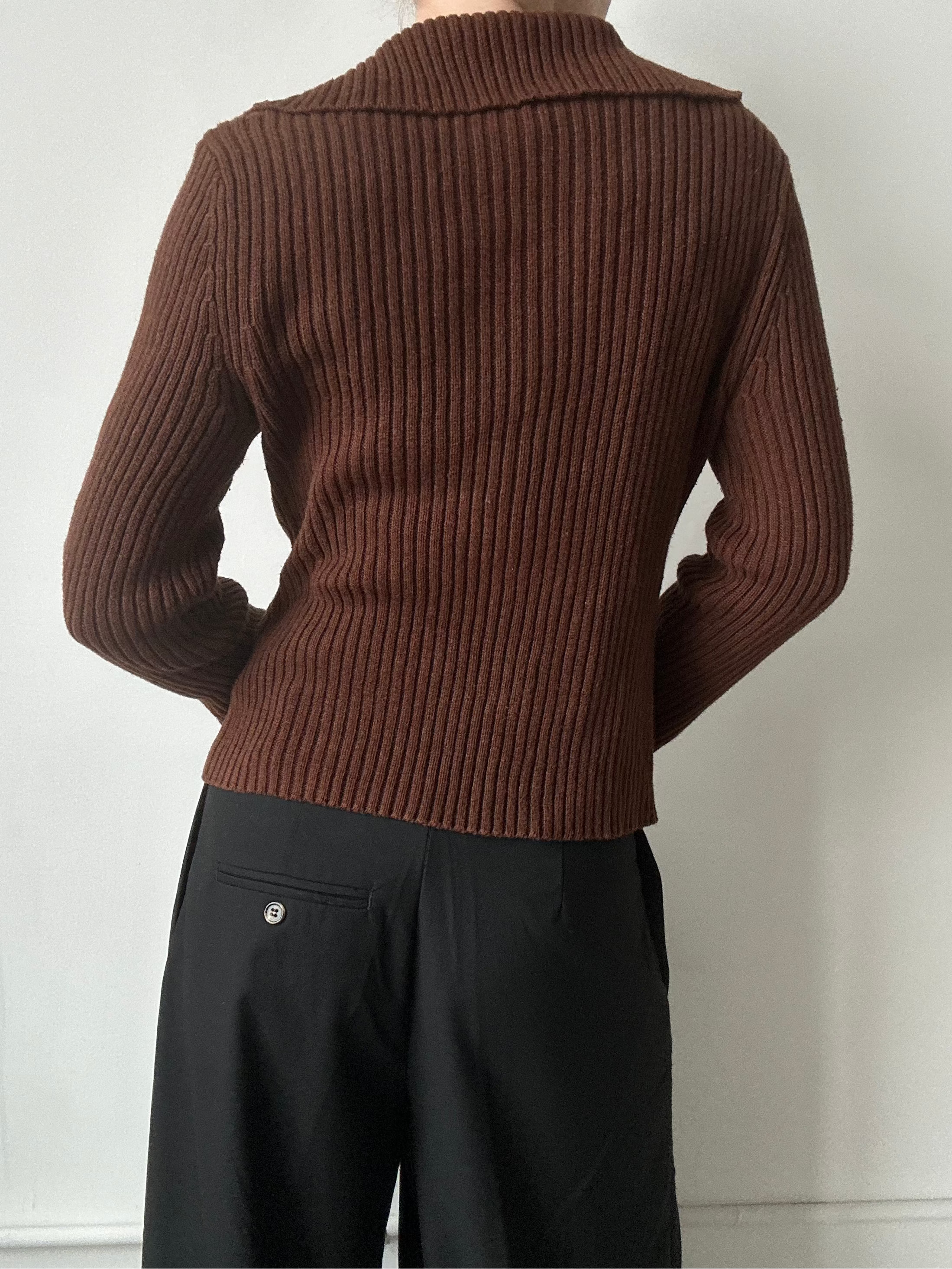 Vintage Chocolate Brown Ribbed Polo Sweater Size Large