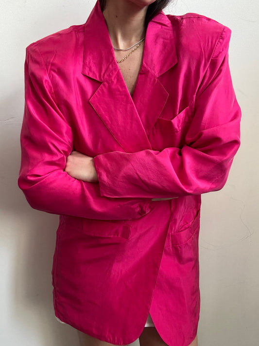 Vintage Pink Silk Classic Lightweight Blazer Size Large