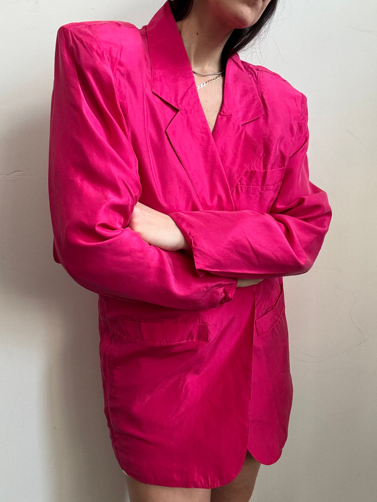Vintage Pink Silk Classic Lightweight Blazer Size Large