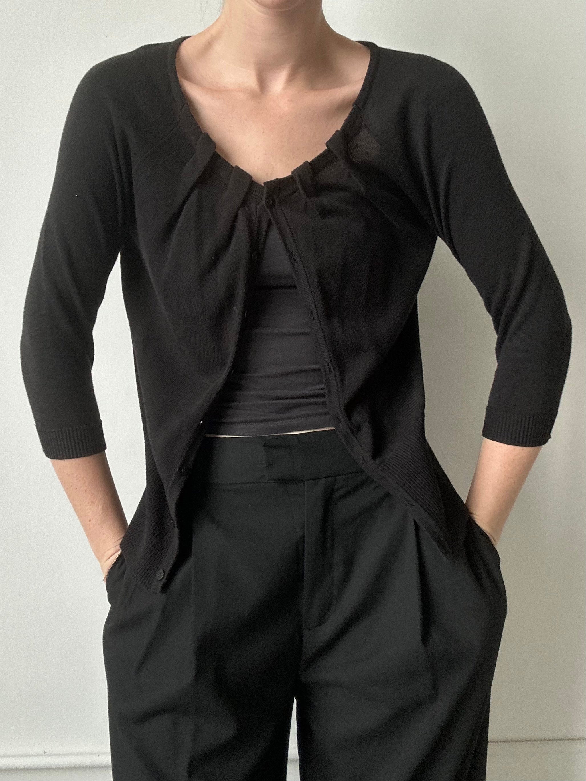 Vintage Black 3/4 Sleeve Knit Cardigan Size Small
