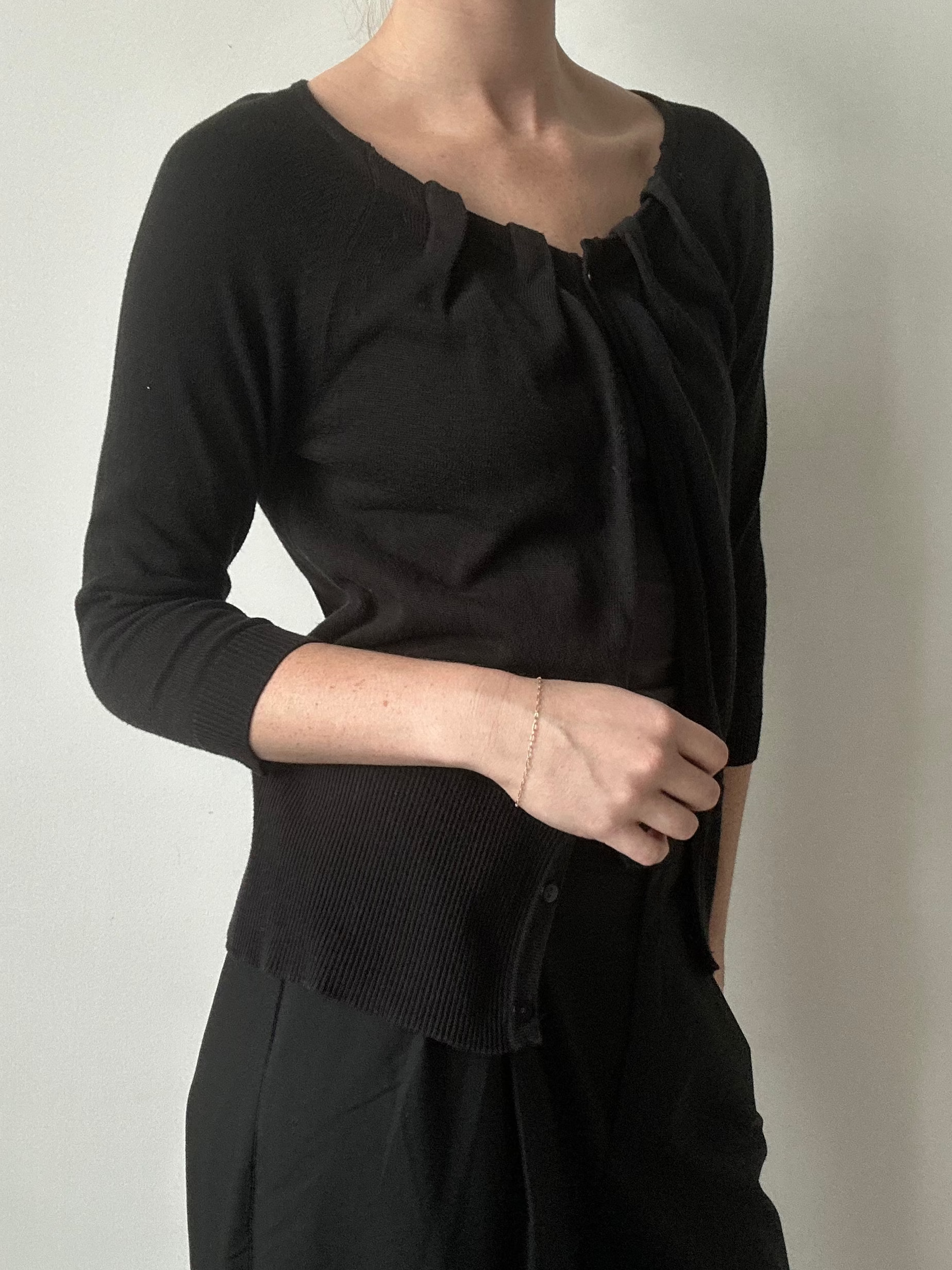 Vintage Black 3/4 Sleeve Knit Cardigan Size Small