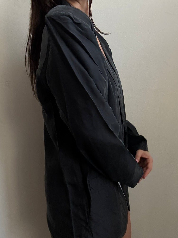Vintage Black Silk Classic Lightweight Blazer Size Large