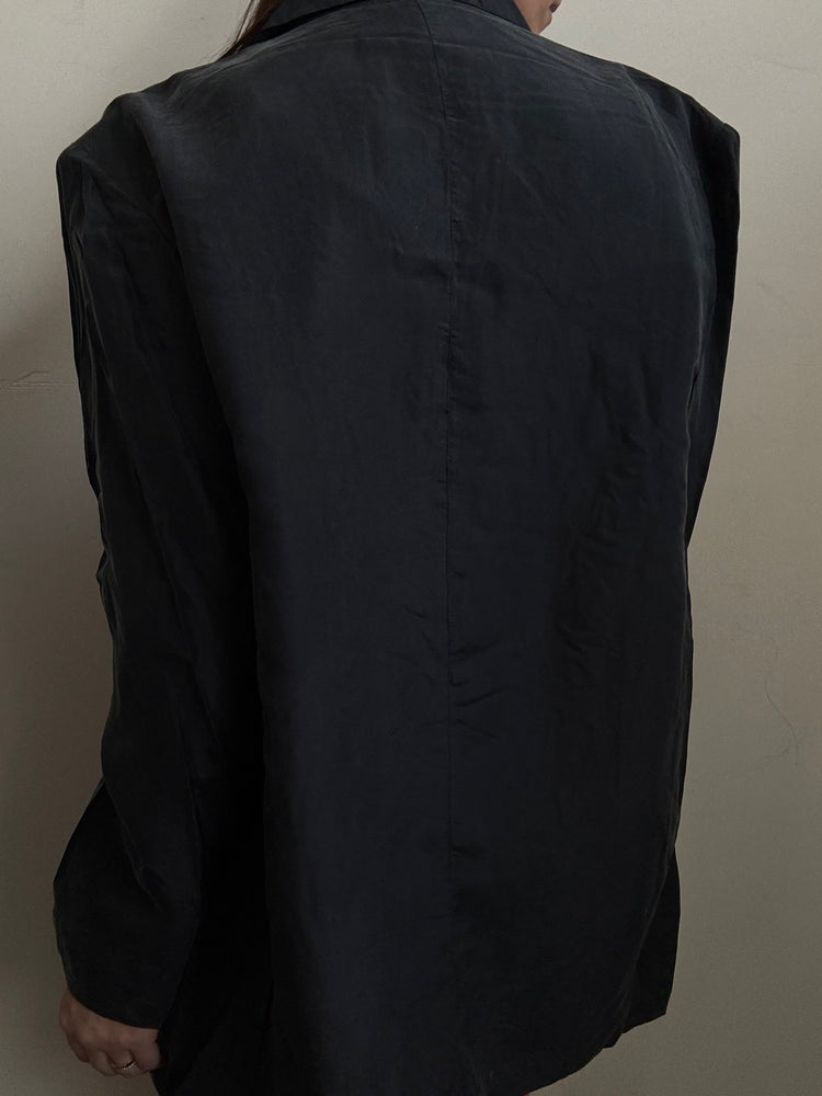 Vintage Black Silk Classic Lightweight Blazer Size Large