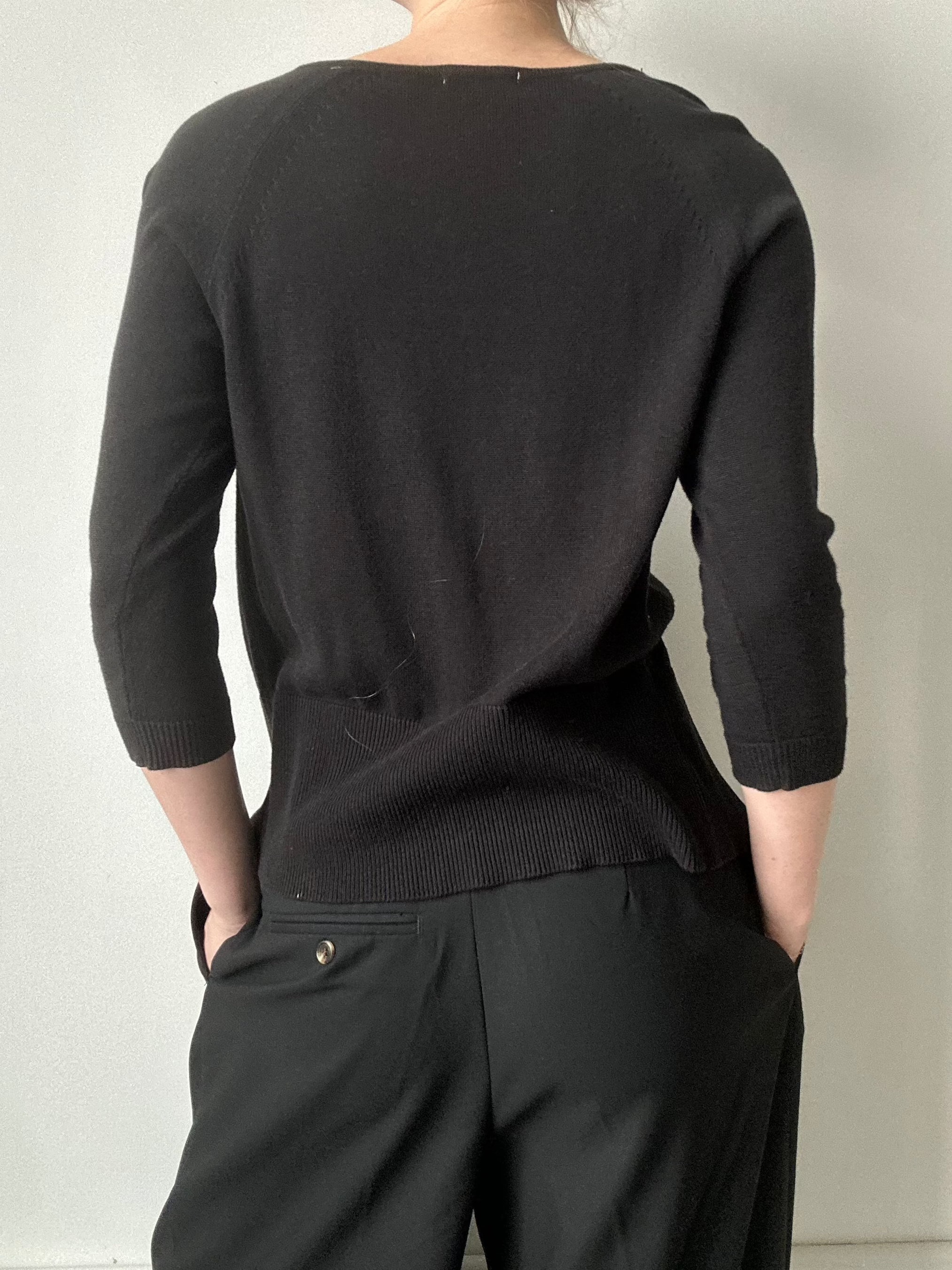 Vintage Black 3/4 Sleeve Knit Cardigan Size Small