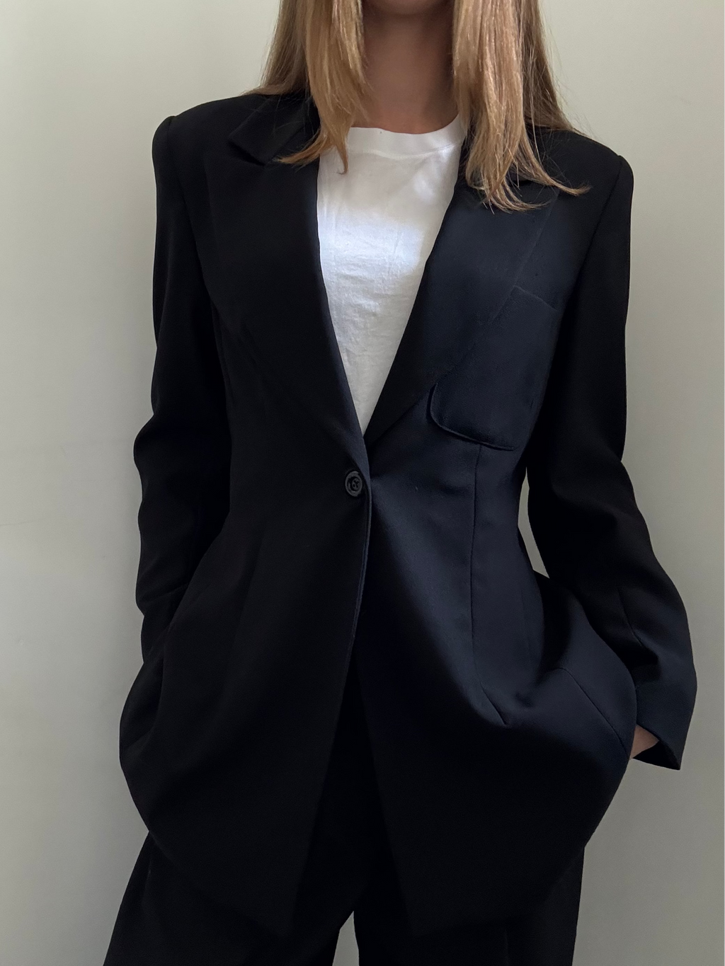 Vintage Black Fitted Mid-length Blazer Size Large