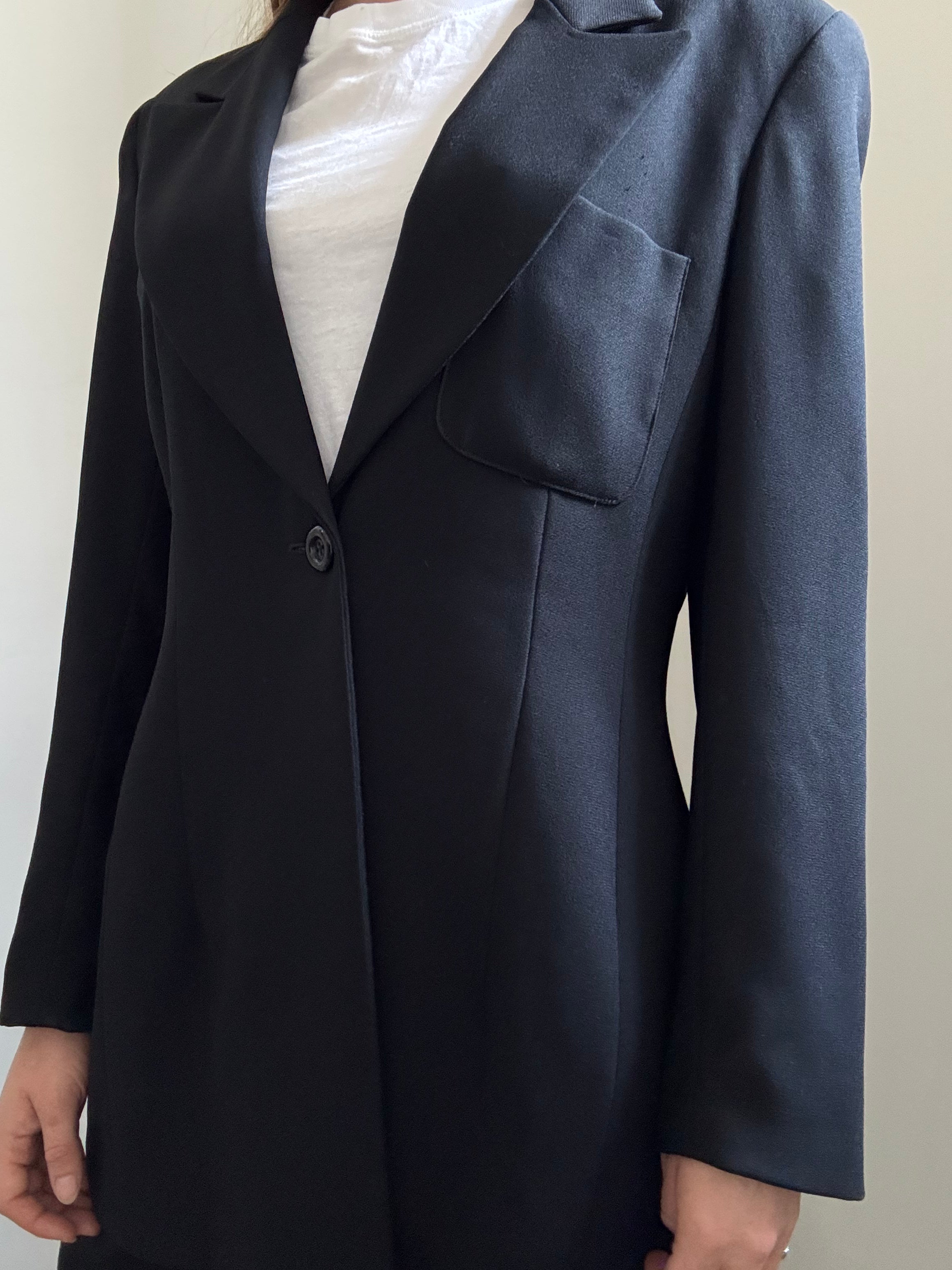 Vintage Black Fitted Mid-length Blazer Size Large