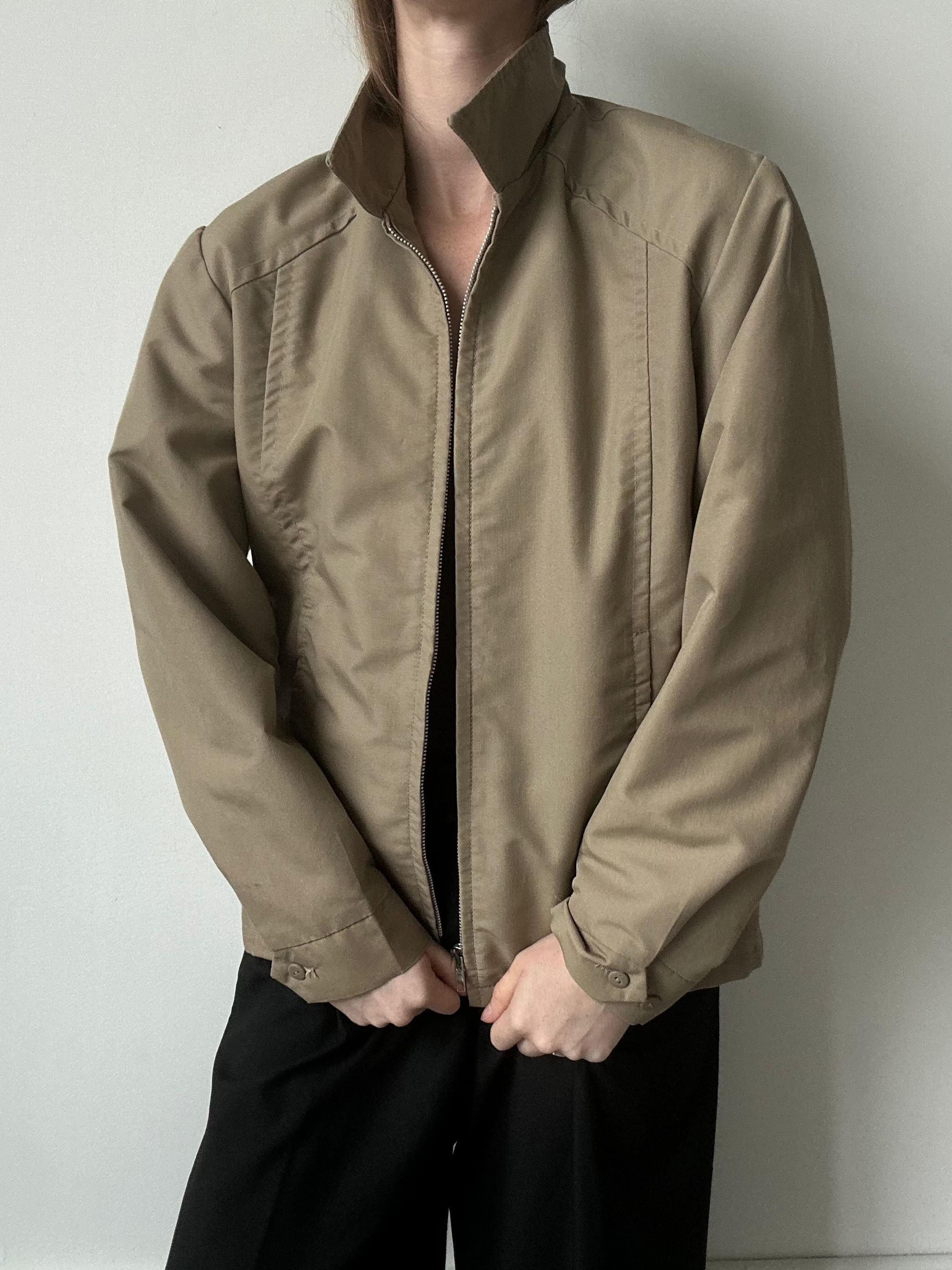 Vintage Tan Mock Neck Bomber Jacket Size Medium