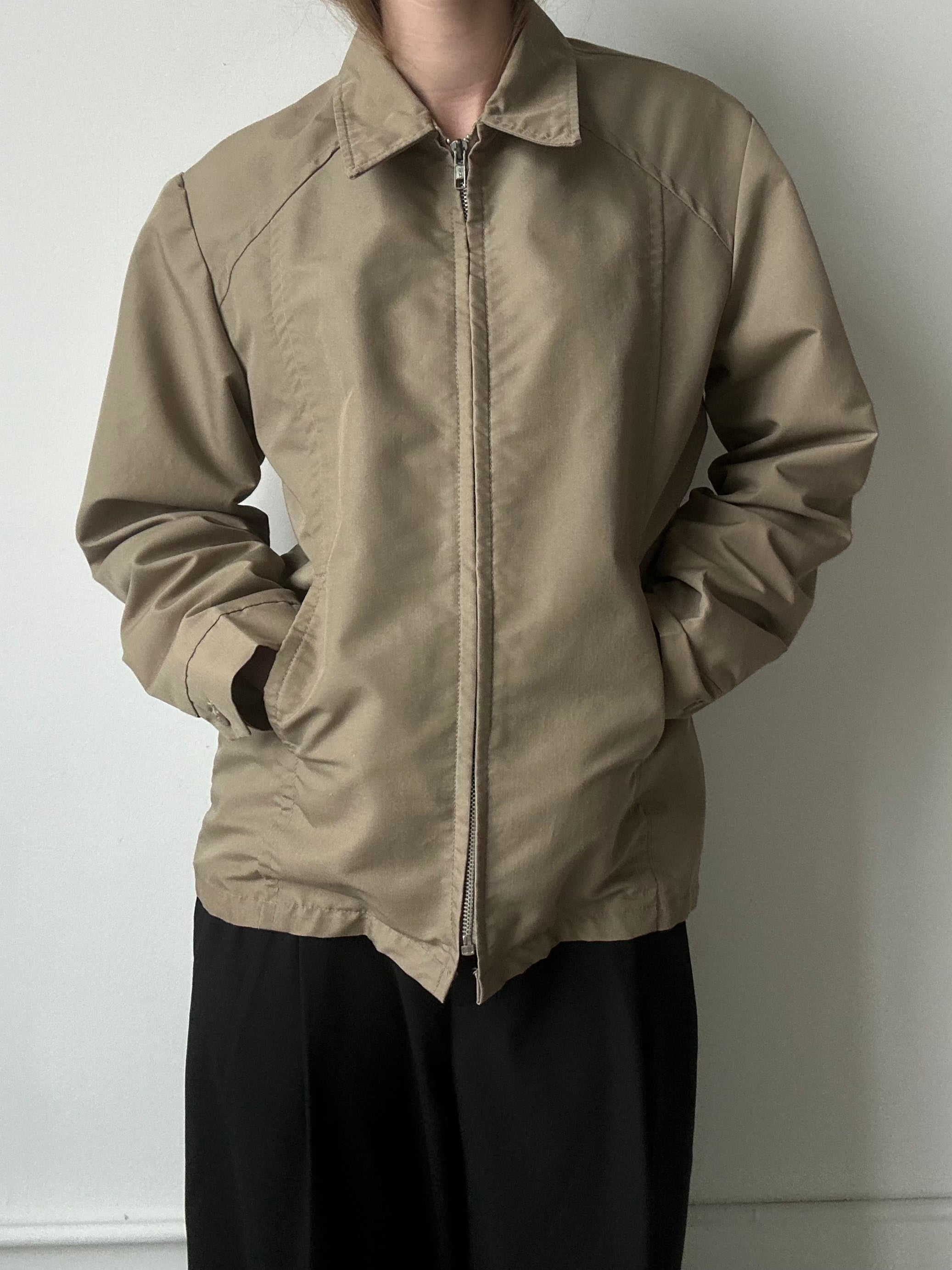 Vintage Tan Mock Neck Bomber Jacket Size Medium