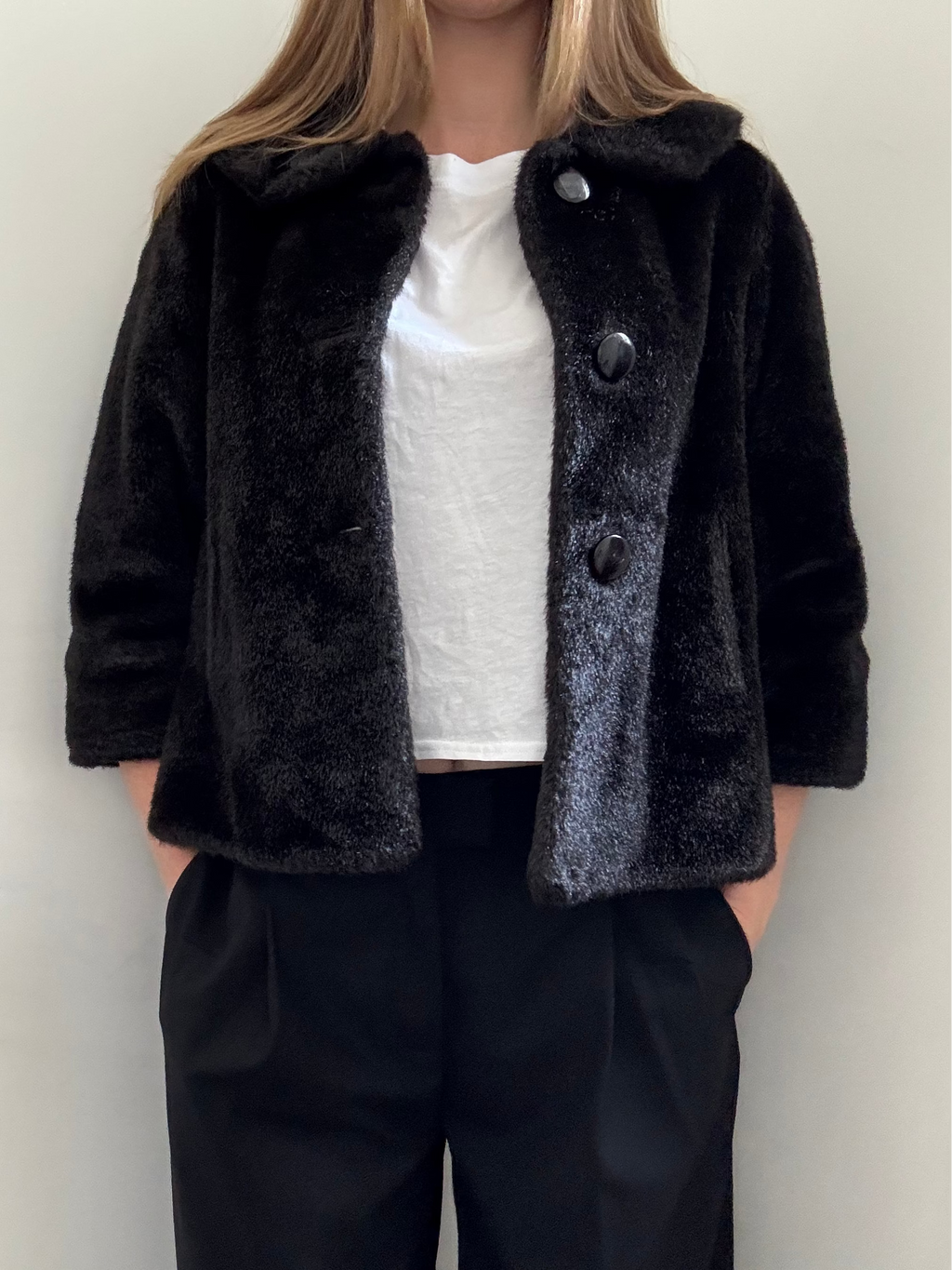 Vintage Dark Brown Faux Fur Cropped Jacket Size Small