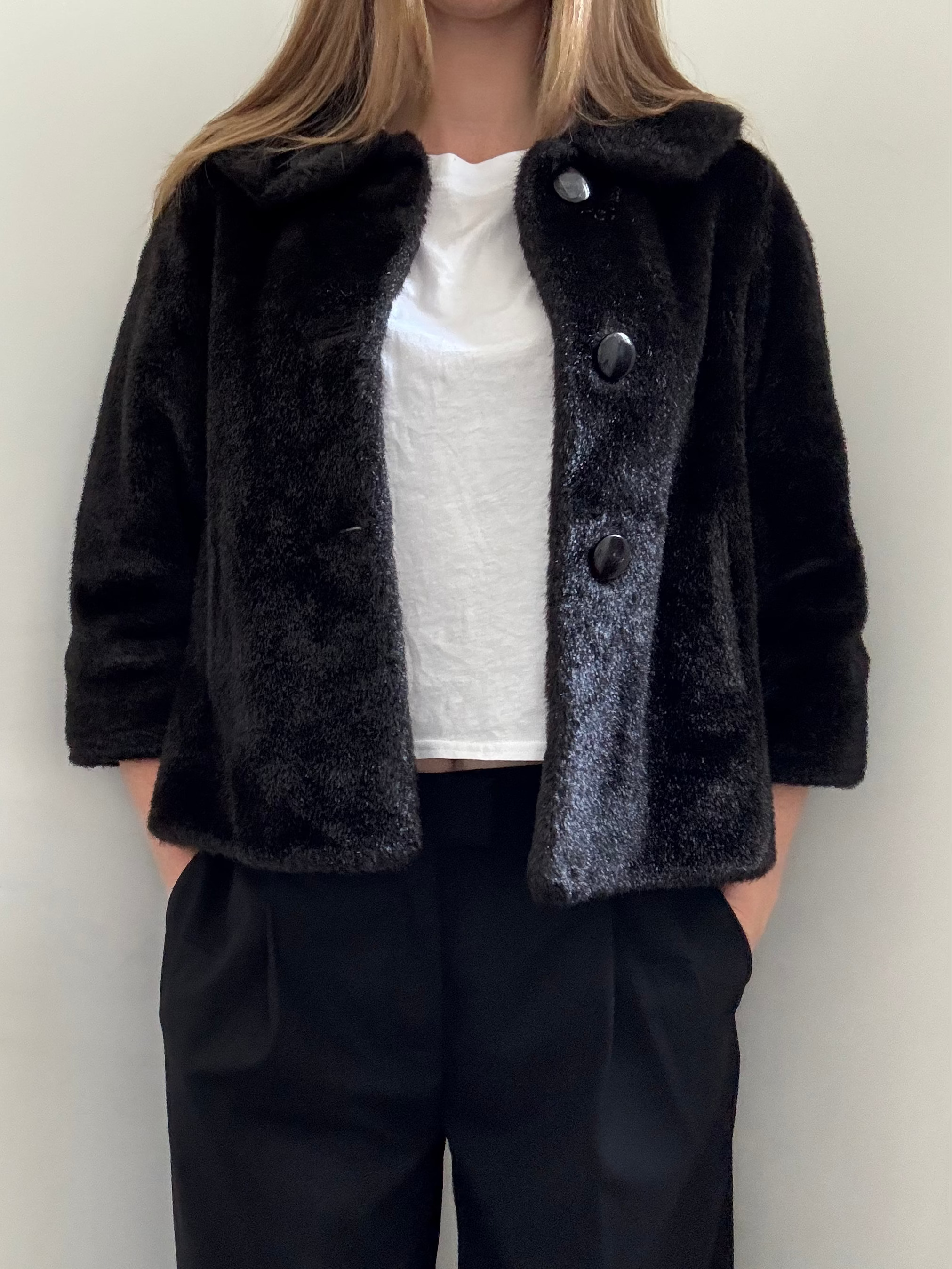 Vintage Dark Brown Faux Fur Cropped Jacket Size Small