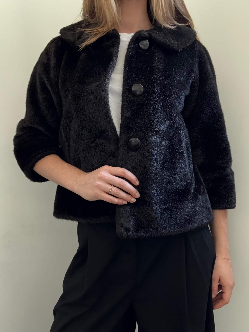 Vintage Dark Brown Faux Fur Cropped Jacket Size Small
