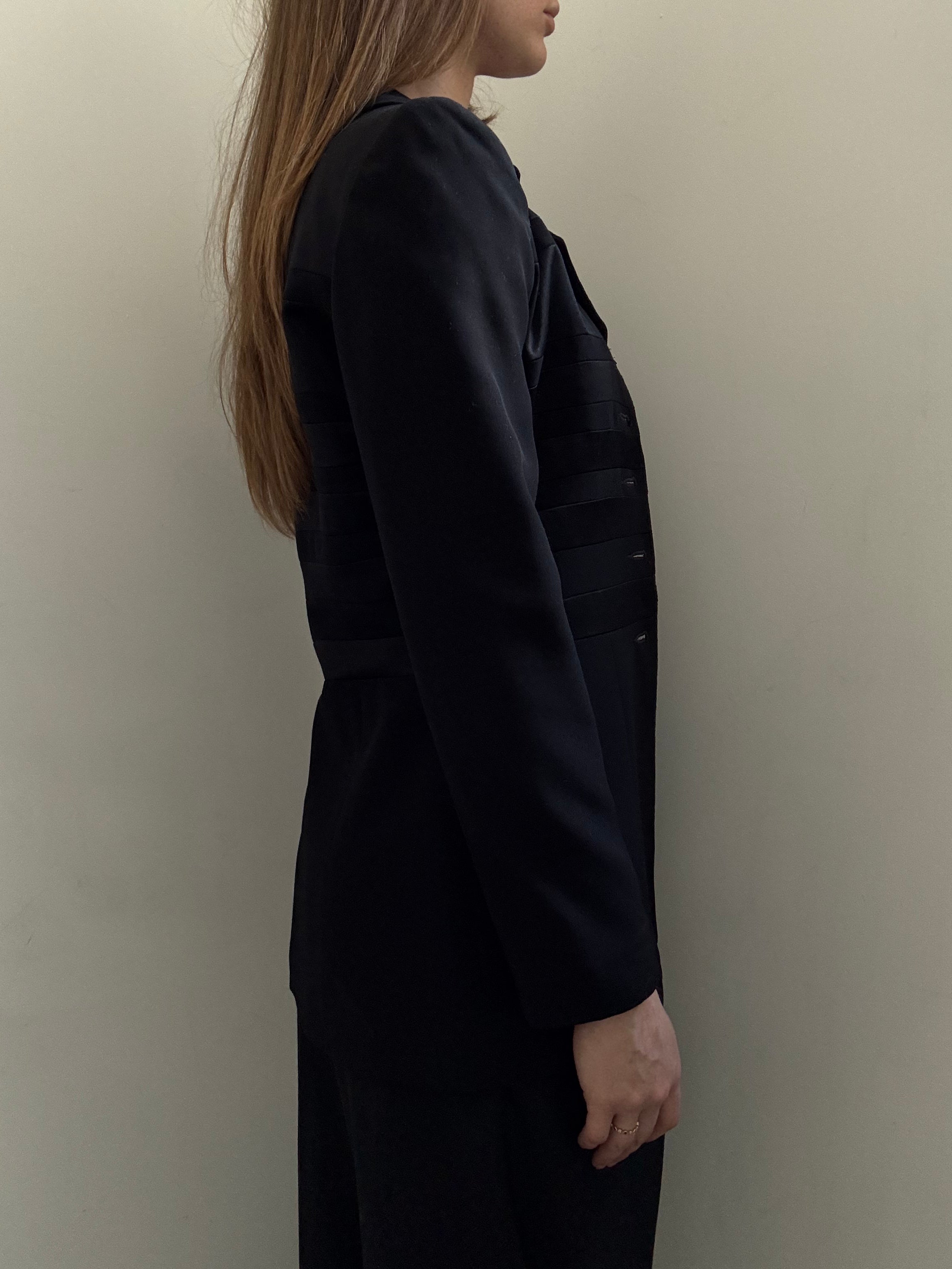Vintage Black Structured Satin Striped Blazer Size Medium