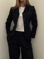 Vintage Black Structured Satin Striped Blazer Size Medium