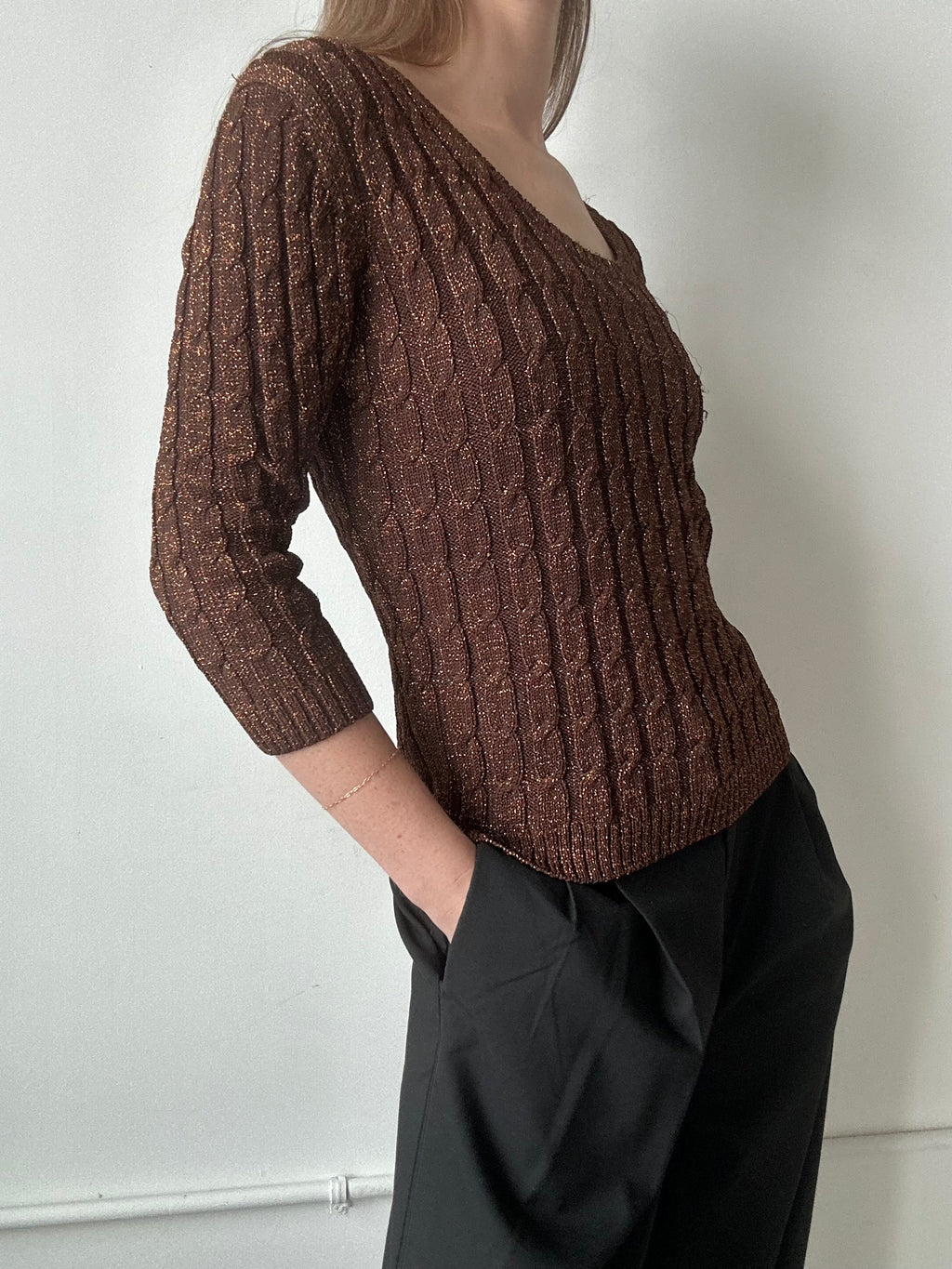 Vintage Brown Ribbed Marled Knit Top Size Extra Large